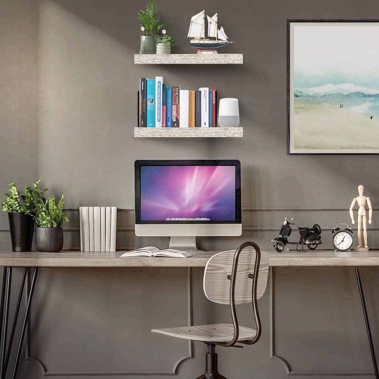 Sorbus Floating Shelves, Wall Shelves for Bedroom, Kitchen, Living Room, Bathroom Shelves Over The Toilet, Office, Home Decor, Farmhouse, 16 Inch Wall Mounted Rustic Floating Shelves for Wall, 2 Pack