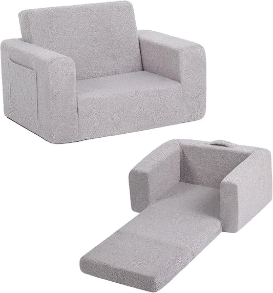 Welnow 2-in-1 Kids Sofa Chair, Convertible Toddler Chair Flip Out Children Sofa Chair Folding Kids Play Sofa with Side Pockets & Removable Cover Armrest Chair for Girl or Boy