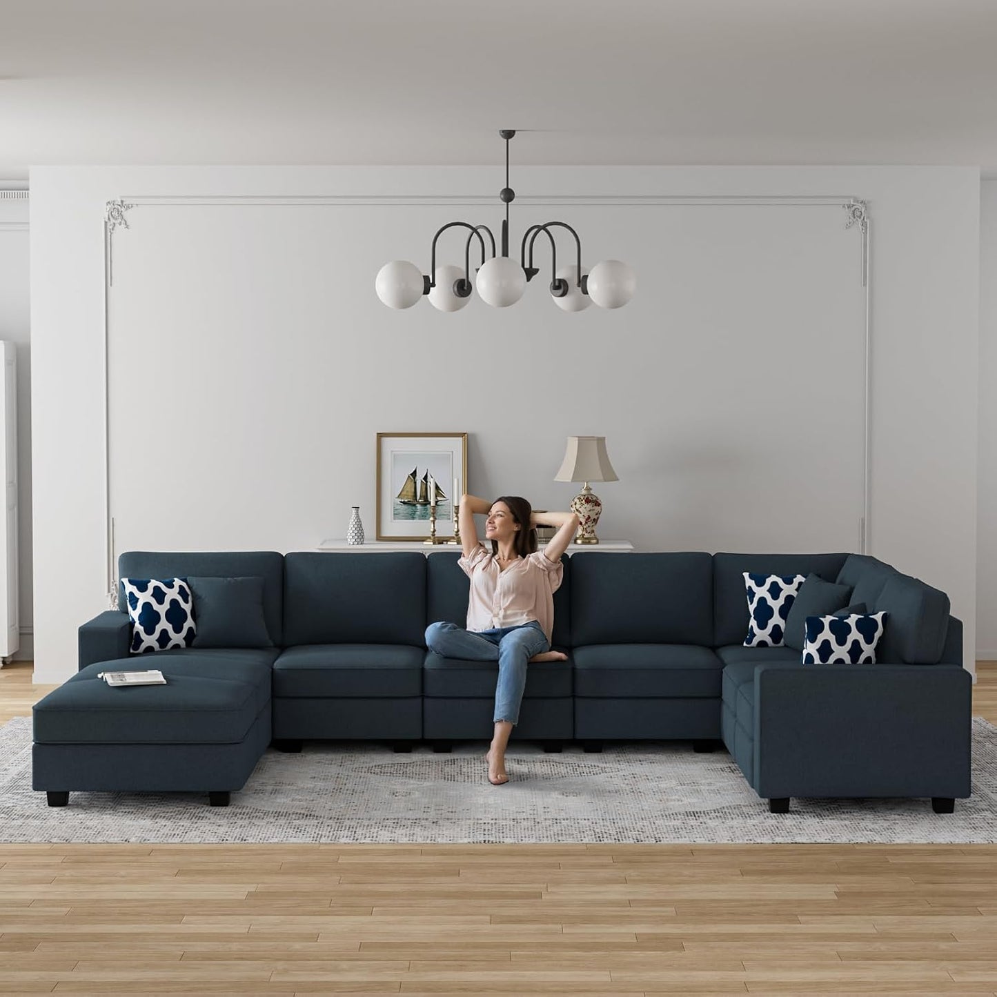 L Lengend Vansen Modular Sectional Sofa U Shaped Couch with Ottoman Modern Reversible Corner Sectional Couch for Living Room (Charcoal, U Shaped Sofa-5)