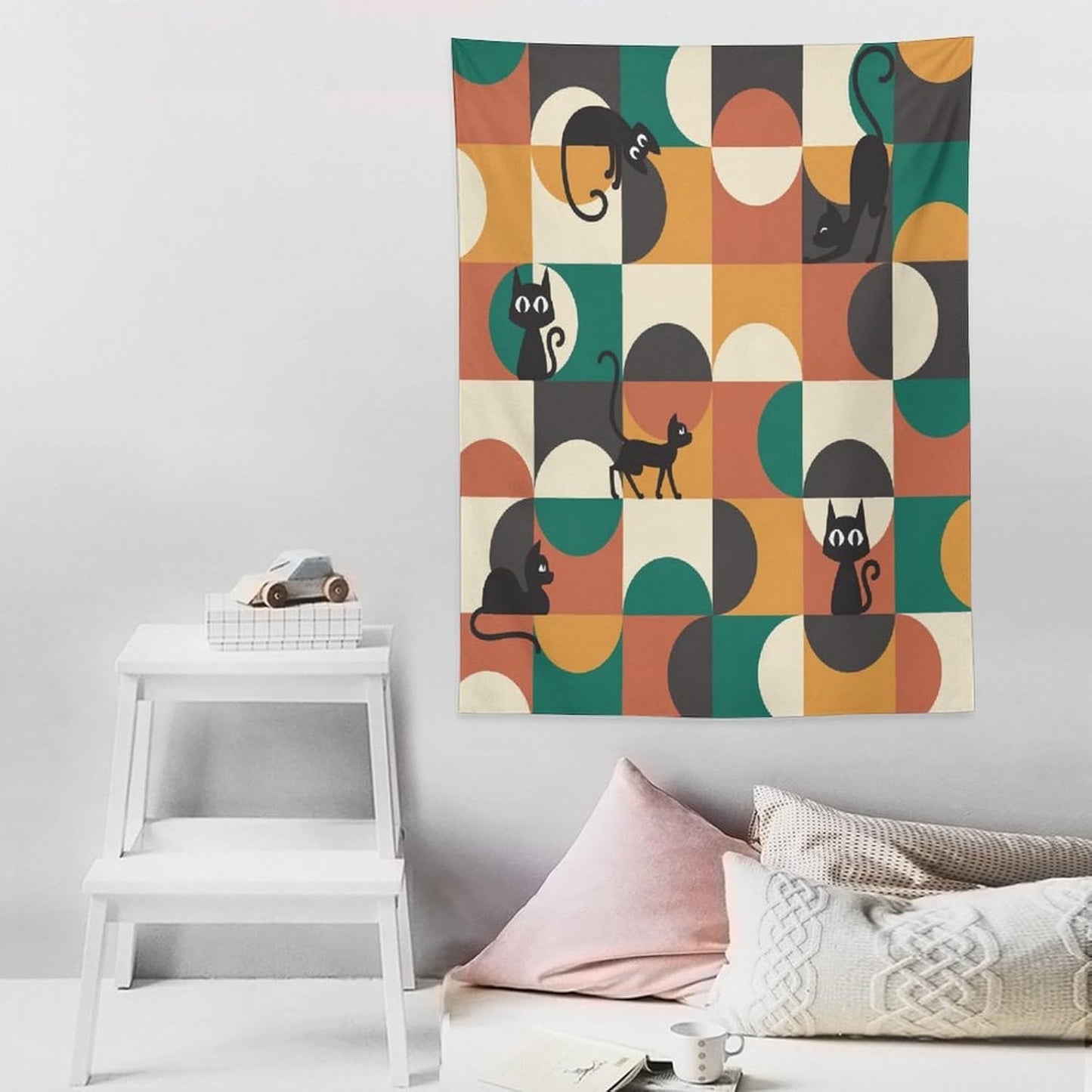 ICMOLYYENLO Boho Medieval Cat Tapestry, Abstract Atomic Starburst Geometric Aesthetic Art Wall Hanging For Bedroom Living Room Dormitory 50x60 Inches