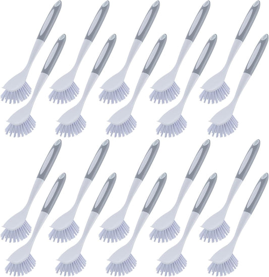Hsei 20 Pcs Gray Kitchen Scrub Dish Brush Bulk with 11 Inch Handle Cleaning Dish Scrubber with Stiff Bristles Washing Scrub Brushes for Housekeeping for Pots and Pans, Kitchen Sink