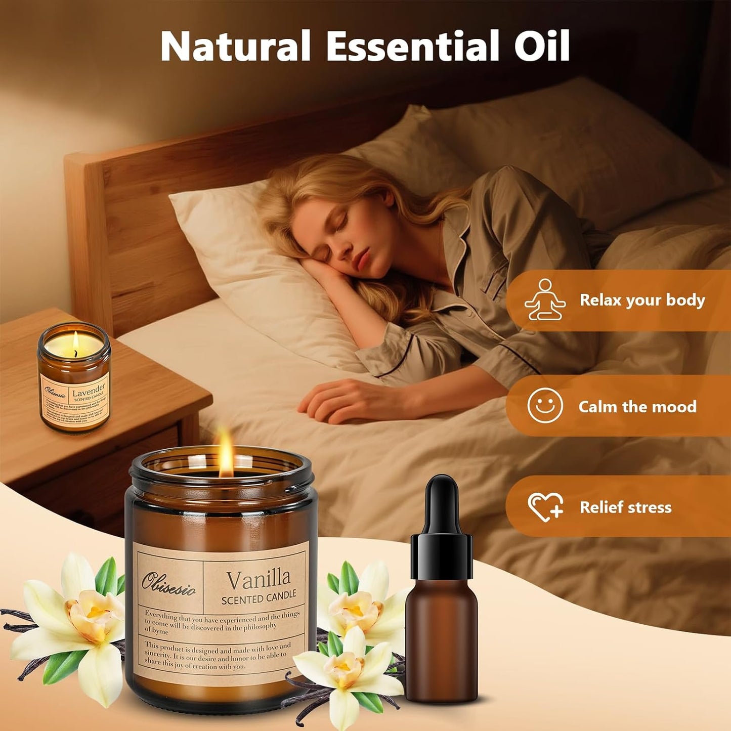 Candles for Home Scented, 2 Pack Scented Candles for Stress Relief & Self-Care, Aromatherapy Candle for Men and Women Birthday, Soy Sleep Jar Candle Set(Coffee & Vanilla)