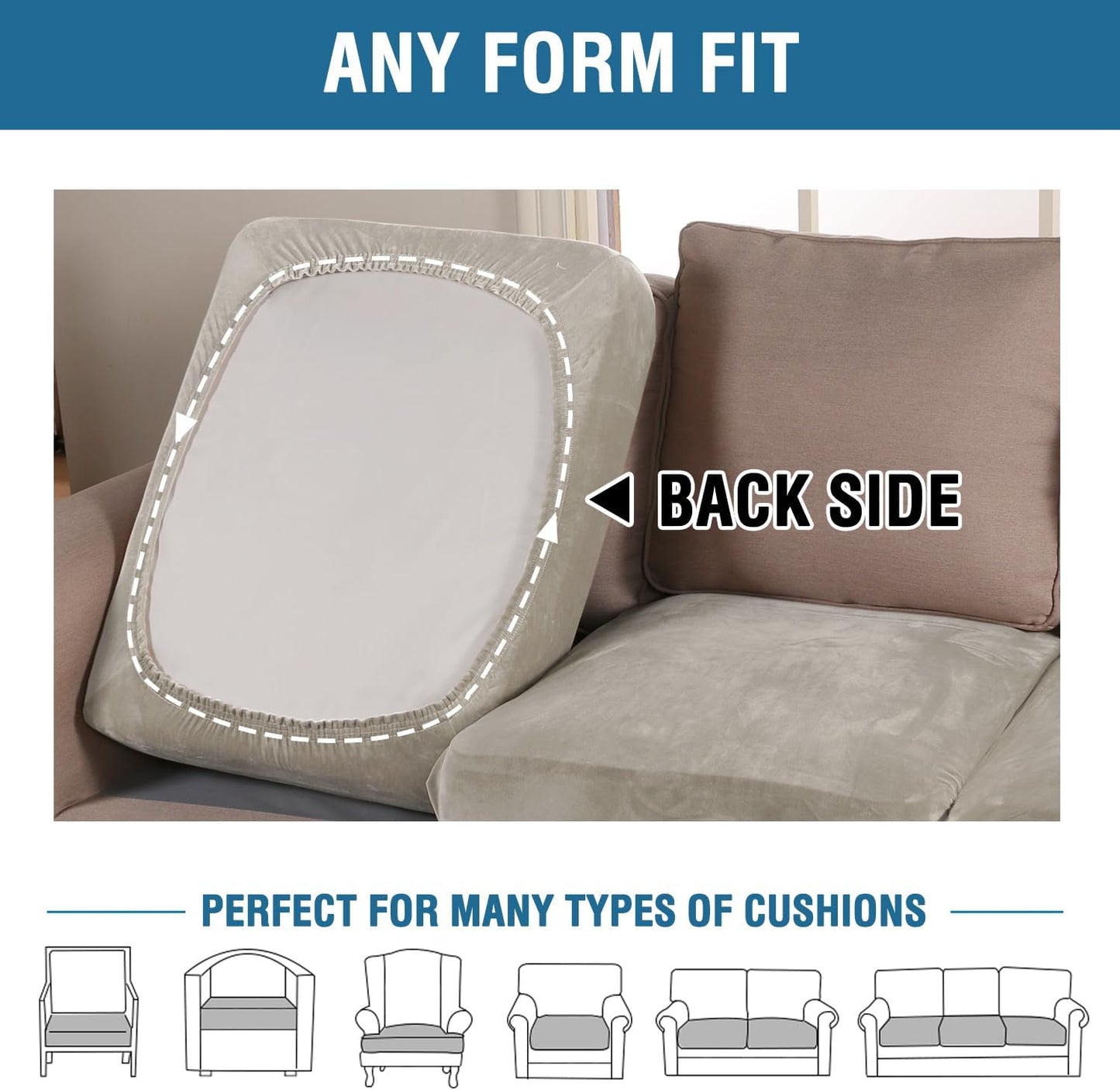 H.VERSAILTEX Velvet Stretch Couch Cushion Cover Plush Cushion Slipcover for Chair Cushion Furniture Protector Seat Cushion Sofa Cover (1 Piece Armchair Cushion Covers, Oatmeal)