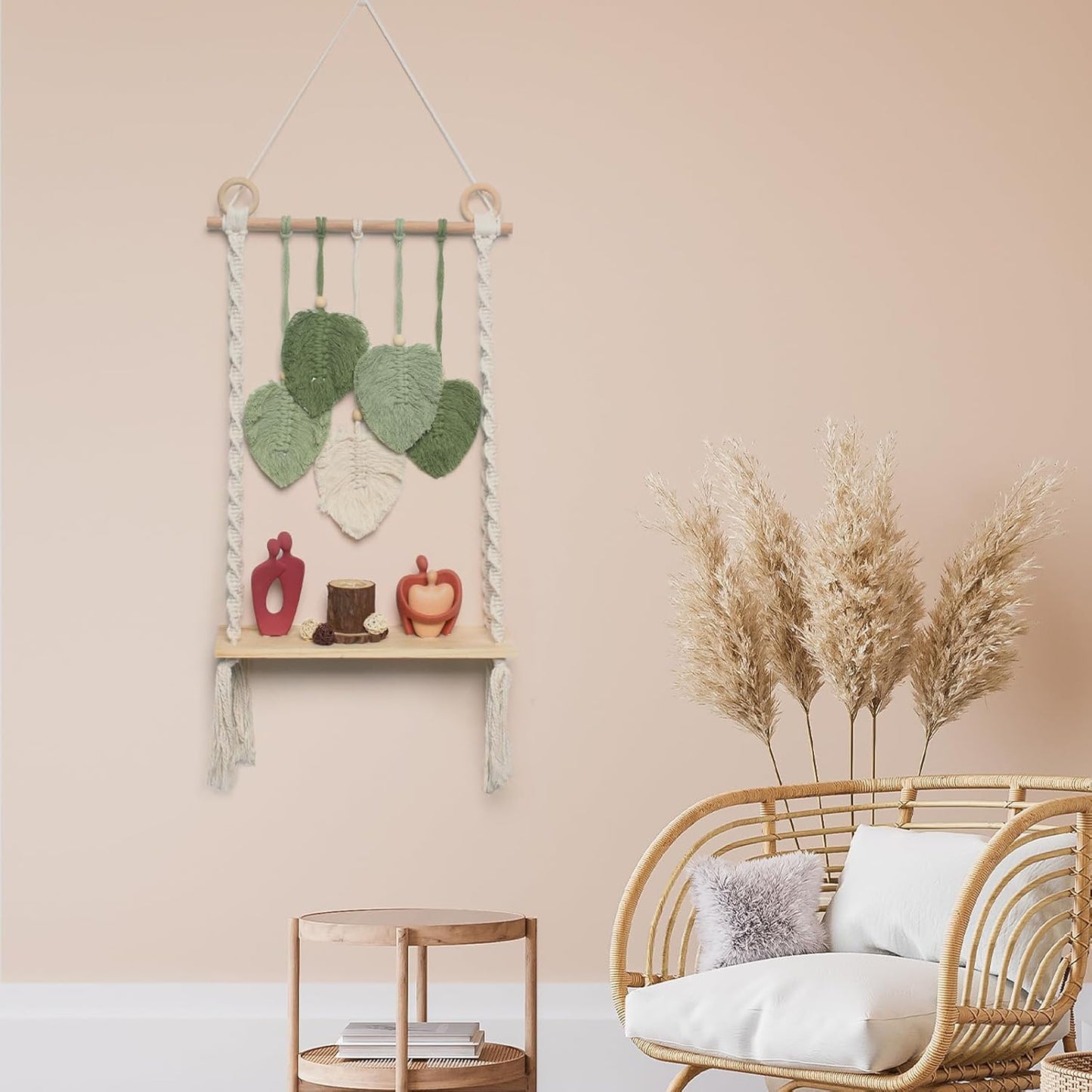 Macrame Wall Hanging Bohemian Woven Tapestry Chic Woven Leaf Tassels Decoration Handmade Wall Art Home Decor for Apartments, Dorms, Living Rooms, Bedrooms, Nursery Backdrop
