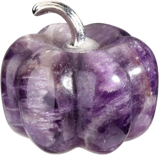 Jovivi Amethyst Crystal Pumpkin Figurine, 1.2" Mini Carved Gemstone Pumpkin Statue Decor Healing Stones Decorative Ornaments for Fall Harvest Thanksgiving Halloween Decorations Home Decor