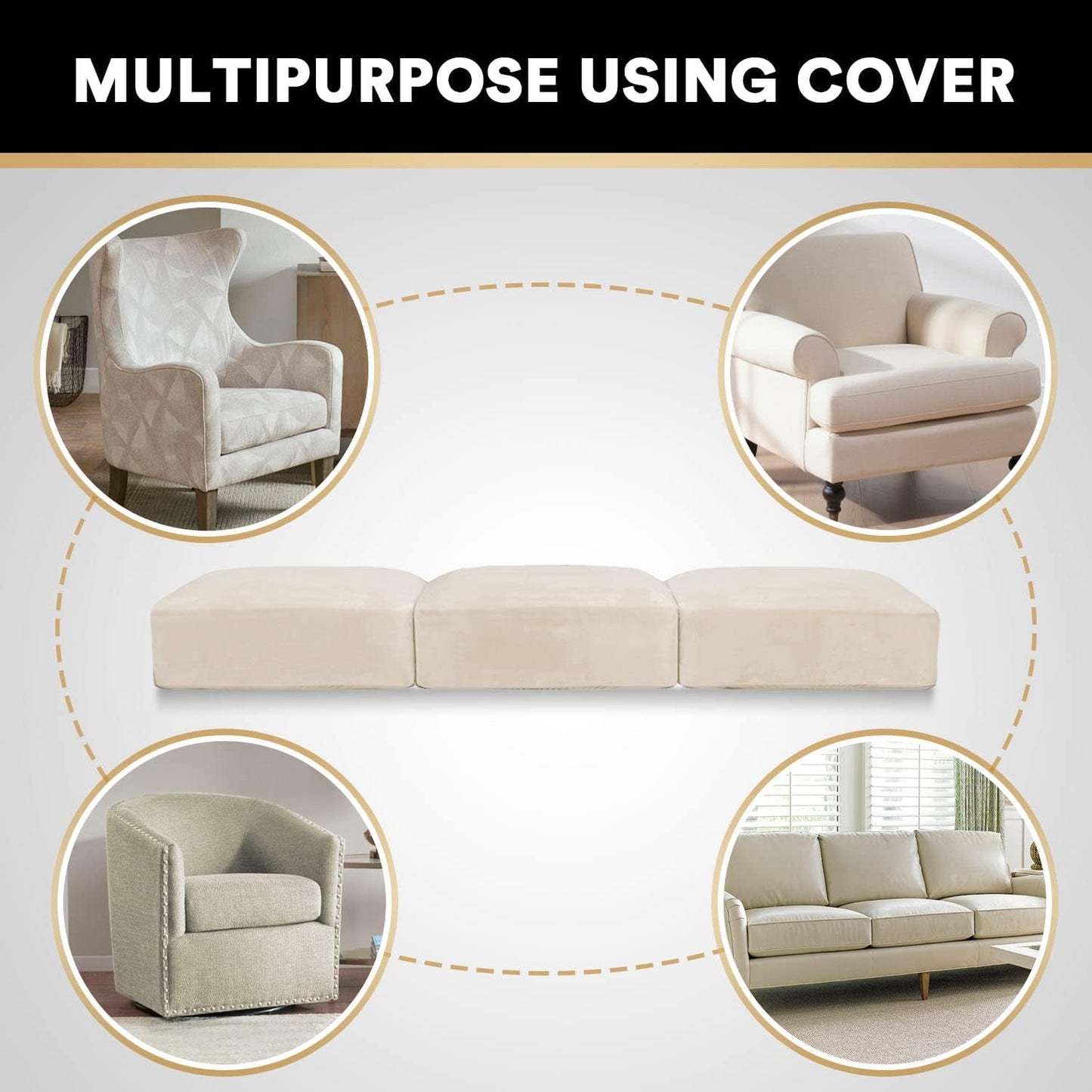 PrinceDeco Sectional Couch Cushion Covers 3 Pieces Velvet Separate Couch Cover Extra Large Stretch Sofa Slipcover Washable Furniture Protector for Sectional Sofa(Each Width Up to 40", Ivory)