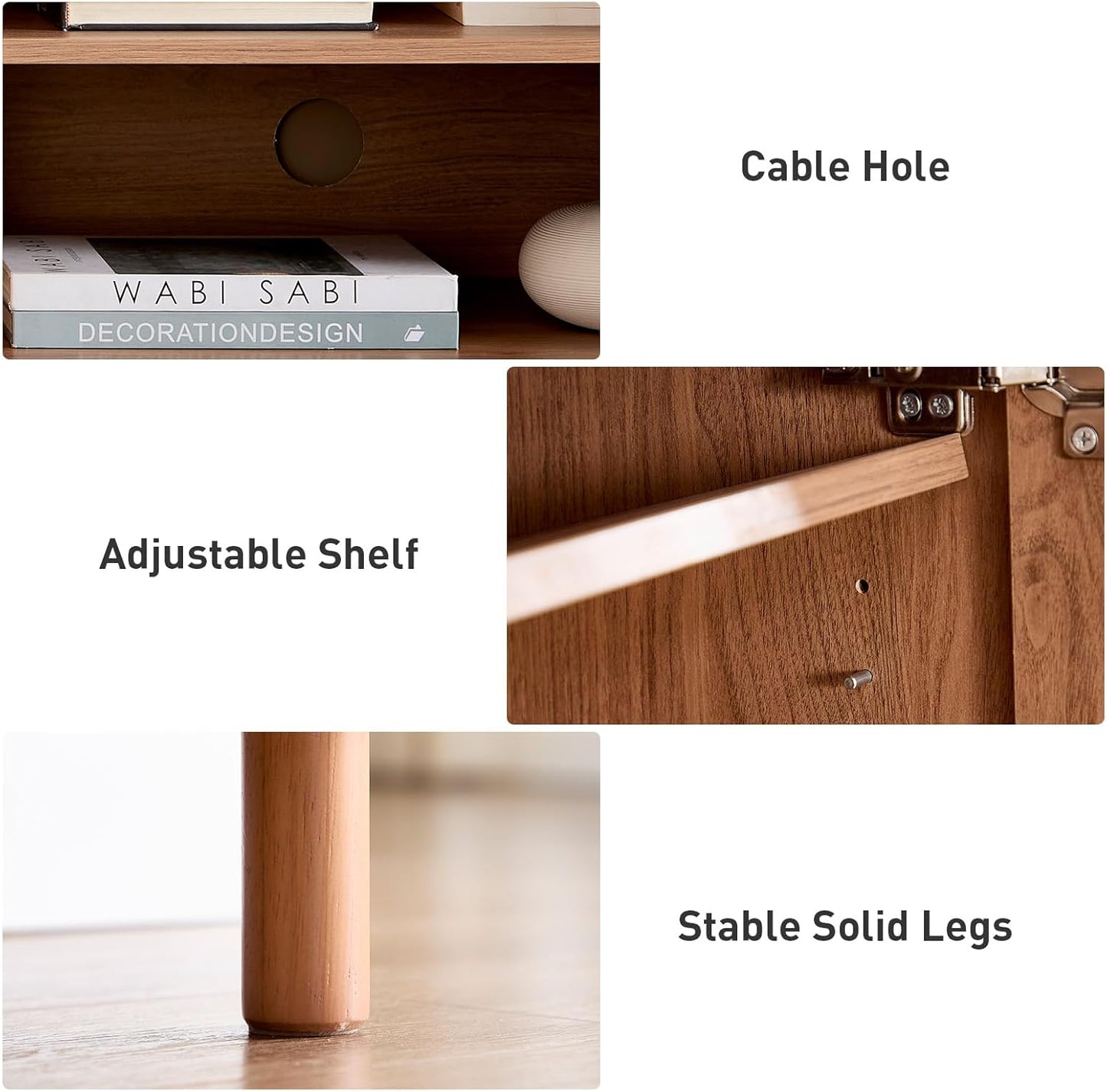 Bonzy Home 70" Mid Century Modern TV Stand, TV Console for TV up to 75", Slatted Entertainment Center with Storage and Open Shelves for Living Room, Bedroom, and Media Room