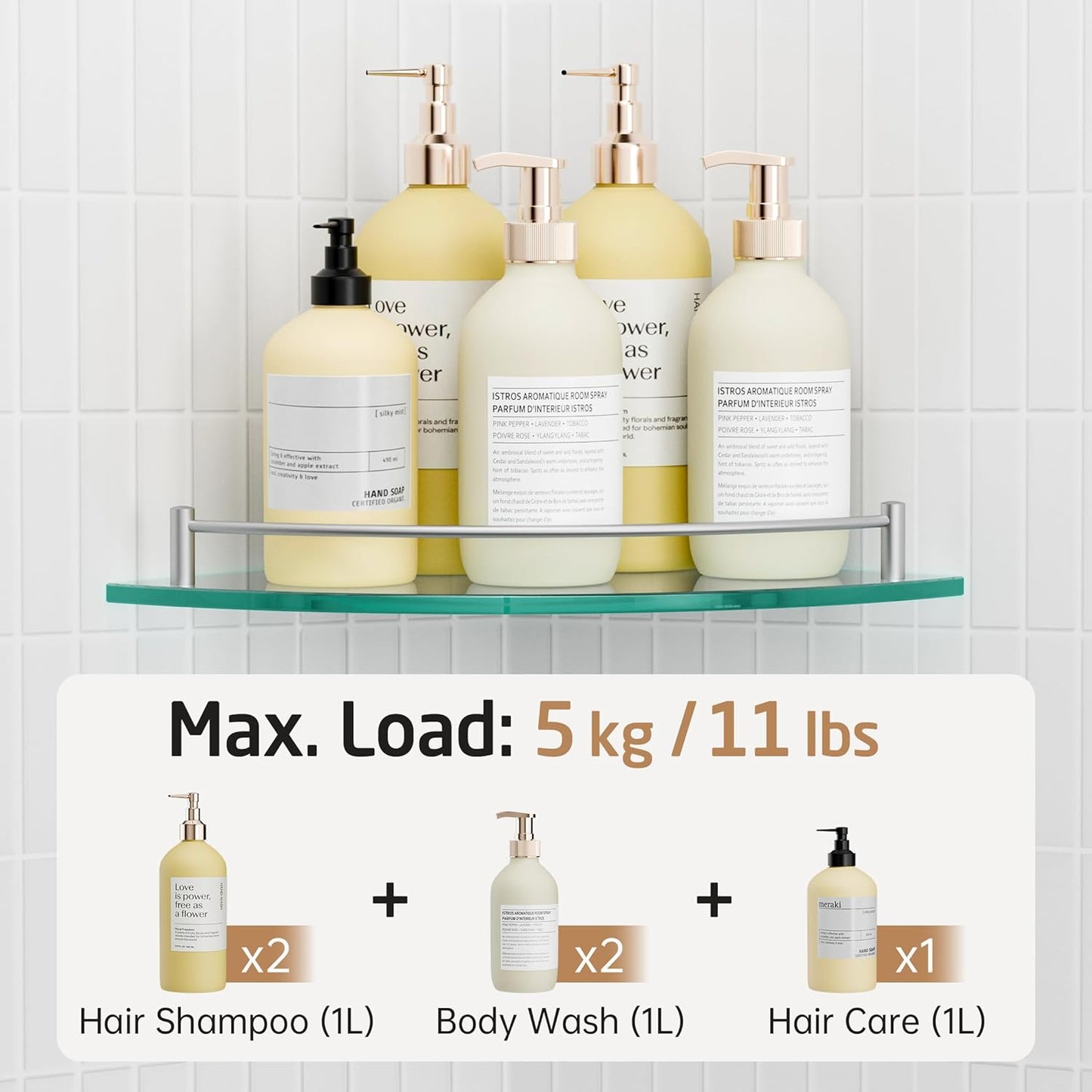 KES Glass Corner Shelf for Bathroom Corner Shelf 2 Pack Tempered Glass Shelf with Rail SUS 304 Stainless Steel Wall Mounted Brushed Finish, BGS2101A-2-P2