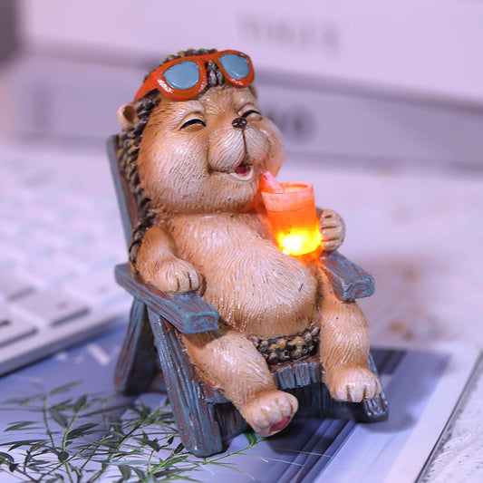 Miniature Hedgehog Figurine Solar Resin Statue for Outside Garden Lawn Yard Patio Home Office Decorations, Ideal Ornaments Birthday Gifts for Mom Women Grandma