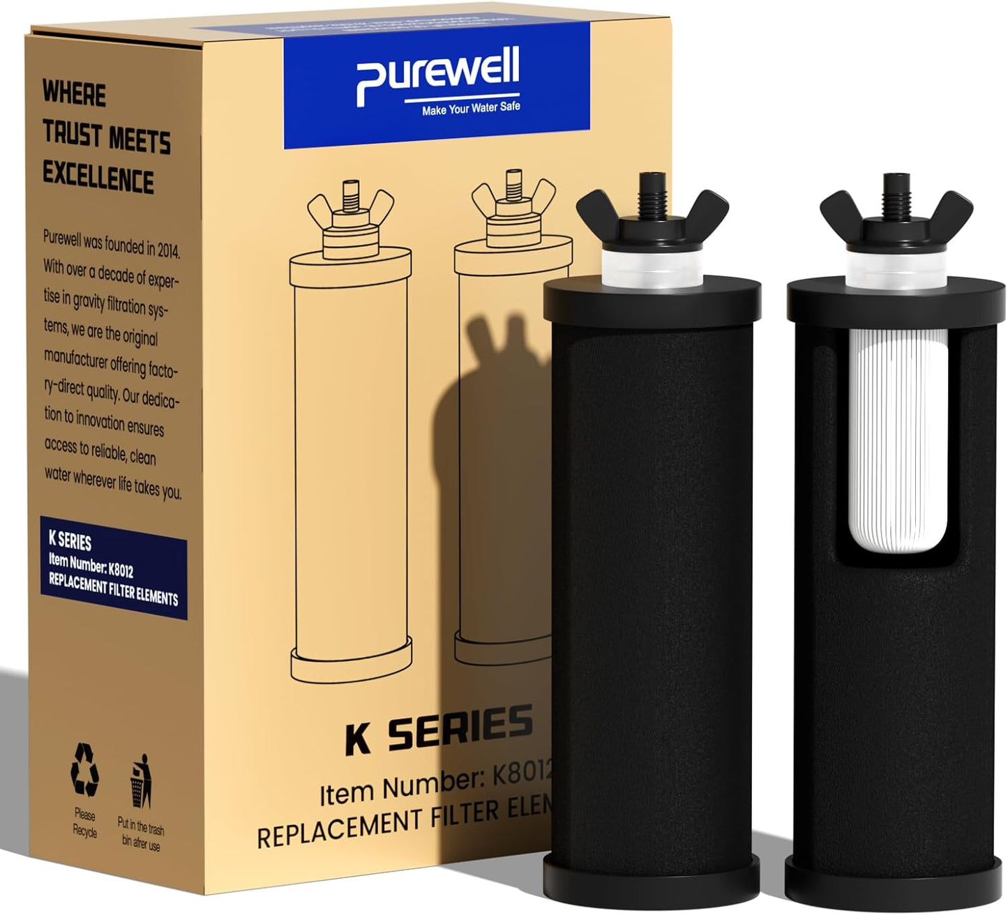 Purewell PF-3 Black 3-Stage Composite Purification Elements, Replacement Filters for ProOne® and Berkey® Filters, ProOne® or Berkey® Big+ Water Filter System and Purewell System (2 Pack, K Series)
