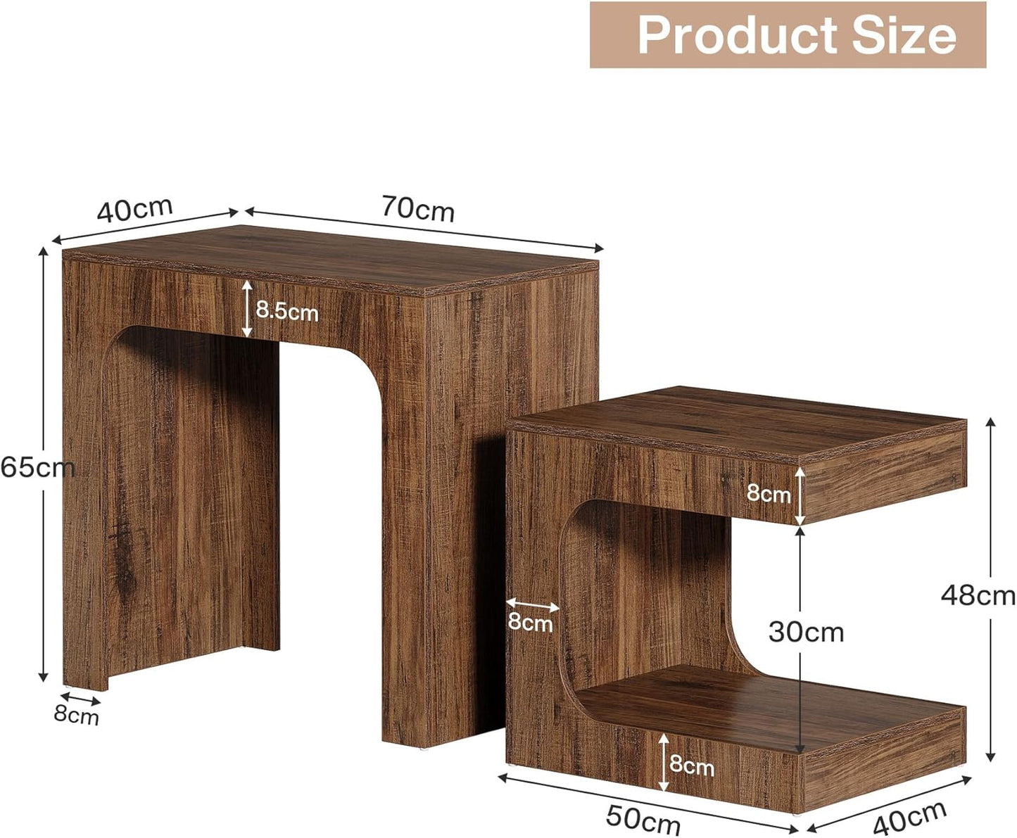Tribesigns Nesting End Table Set, Walnut Side Table for Living Room, Night Stand Set for Bedroom, Small Spaces, Brown