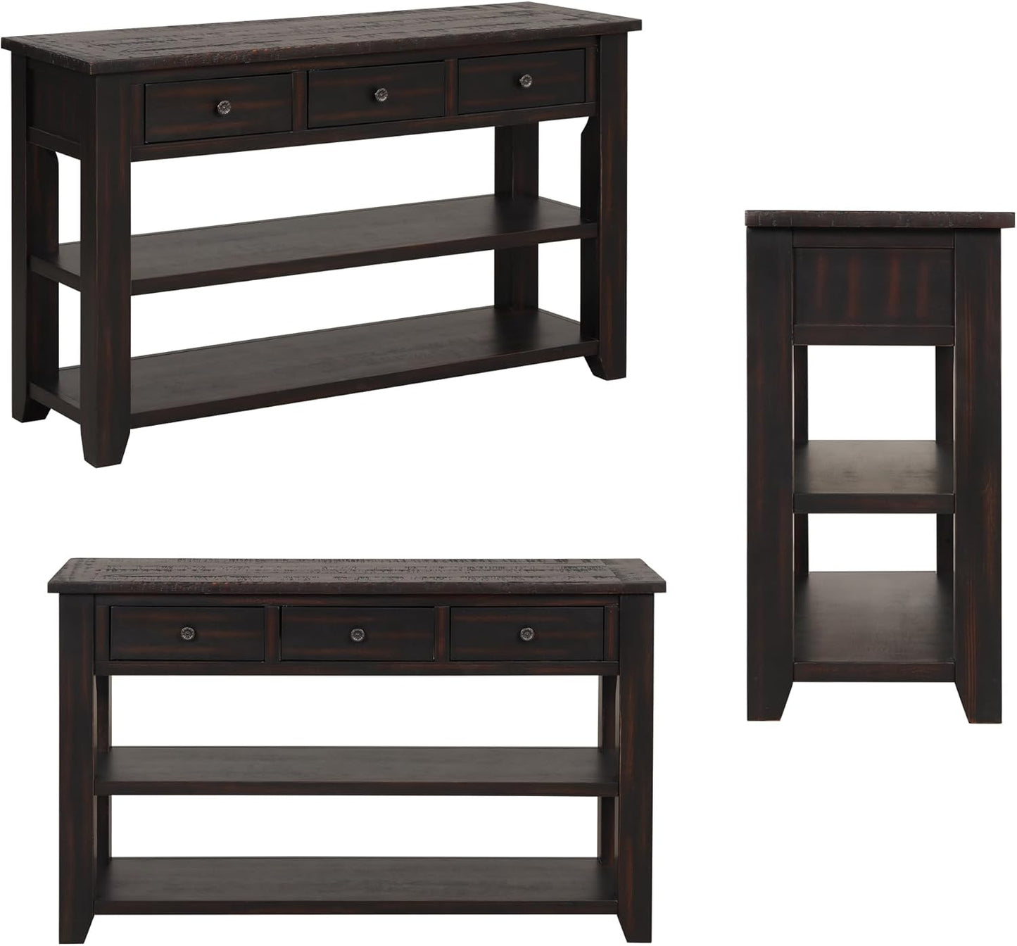 Farmhouse Wood Entryway Console Table 48-Inch Modern Sofa Entry Table with Drawers and Storage Shelves for Entrance Living Room (Black)