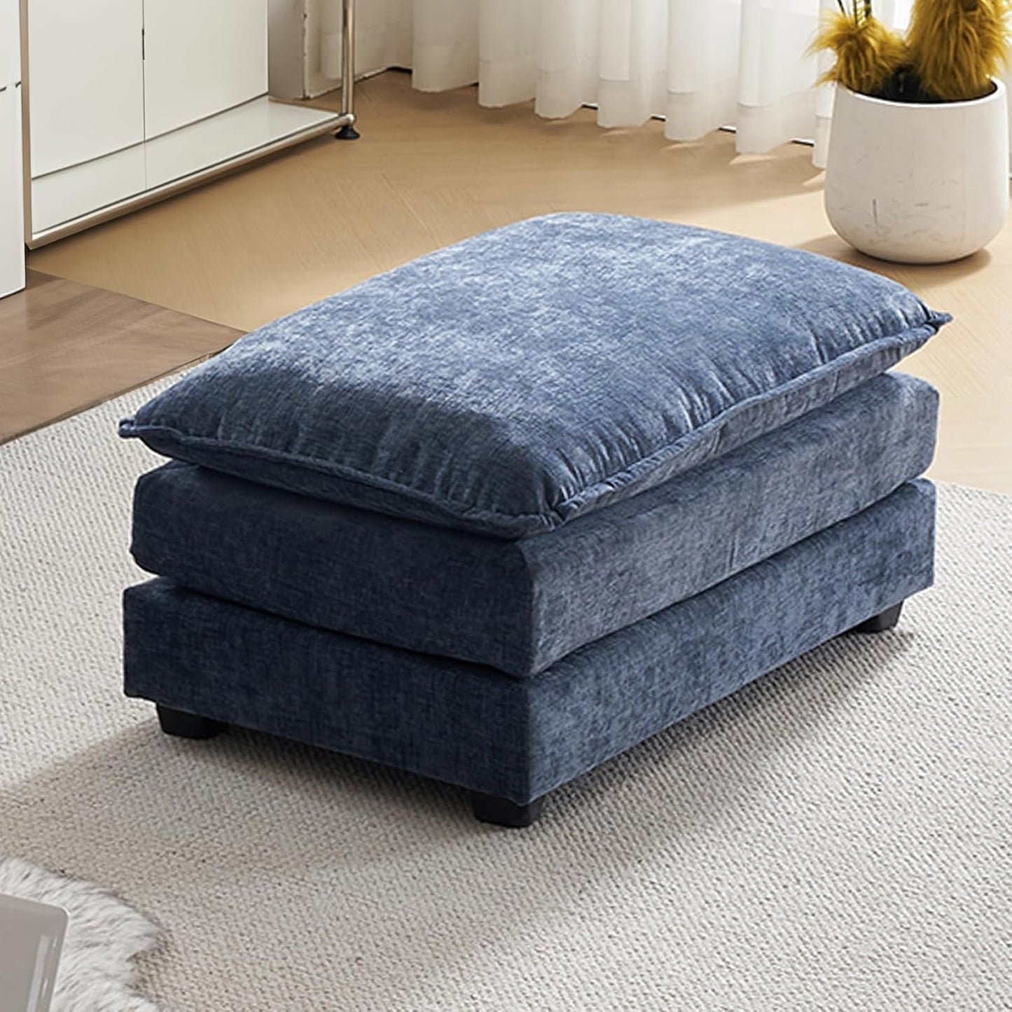 Karl home Modular Ottoman for Sectional Sofa, Chenille Comfy Upholstered Furniture for Living Room, Apartment, Studio, Office, (Ottoman, Dusty-Blue)