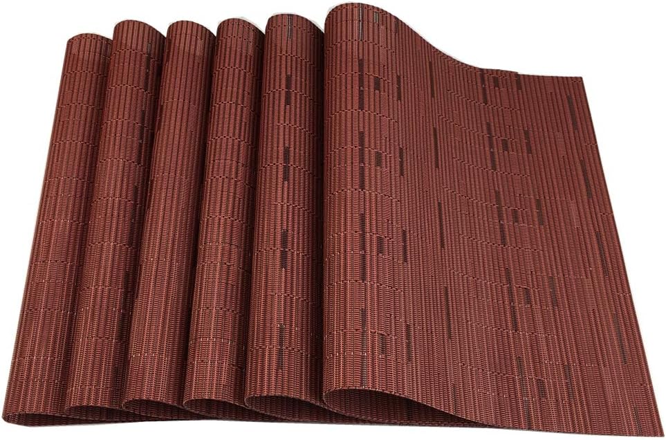 Red-A Placemats Set of 6 for Dining Table Heat-Resistant Washable Place Mats Woven Vinyl Kitchen Table Mats Easy to Clean,Wine red