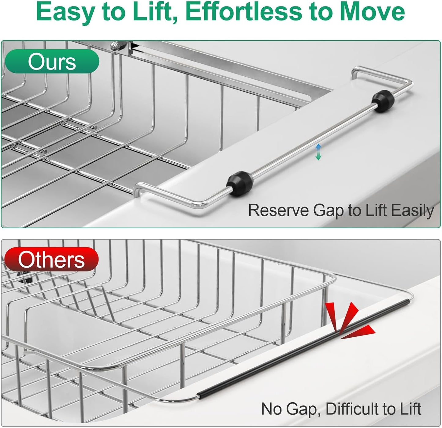 GSlife Expandable in Sink Dish Drying Rack - Stainless Steel Capacity Adjustable Over The Sink Dish Rack (13.4''-20.4''), Dish Drainer for Kitchen Sink Counter with Utensil Holder, Silver
