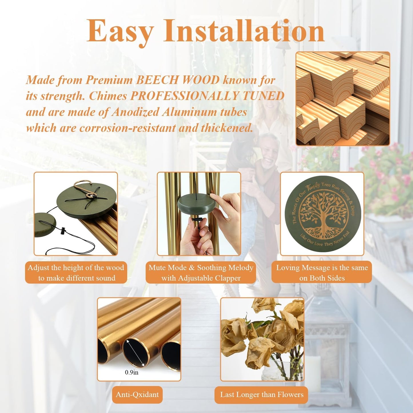 Wind Chimes for Outside, Large Outdoor Windchimes with Engraved Tree of Life, Premium Tuned Metal Chimes for Mother/Grandma, Home & Garden Decor with Soothing Tone