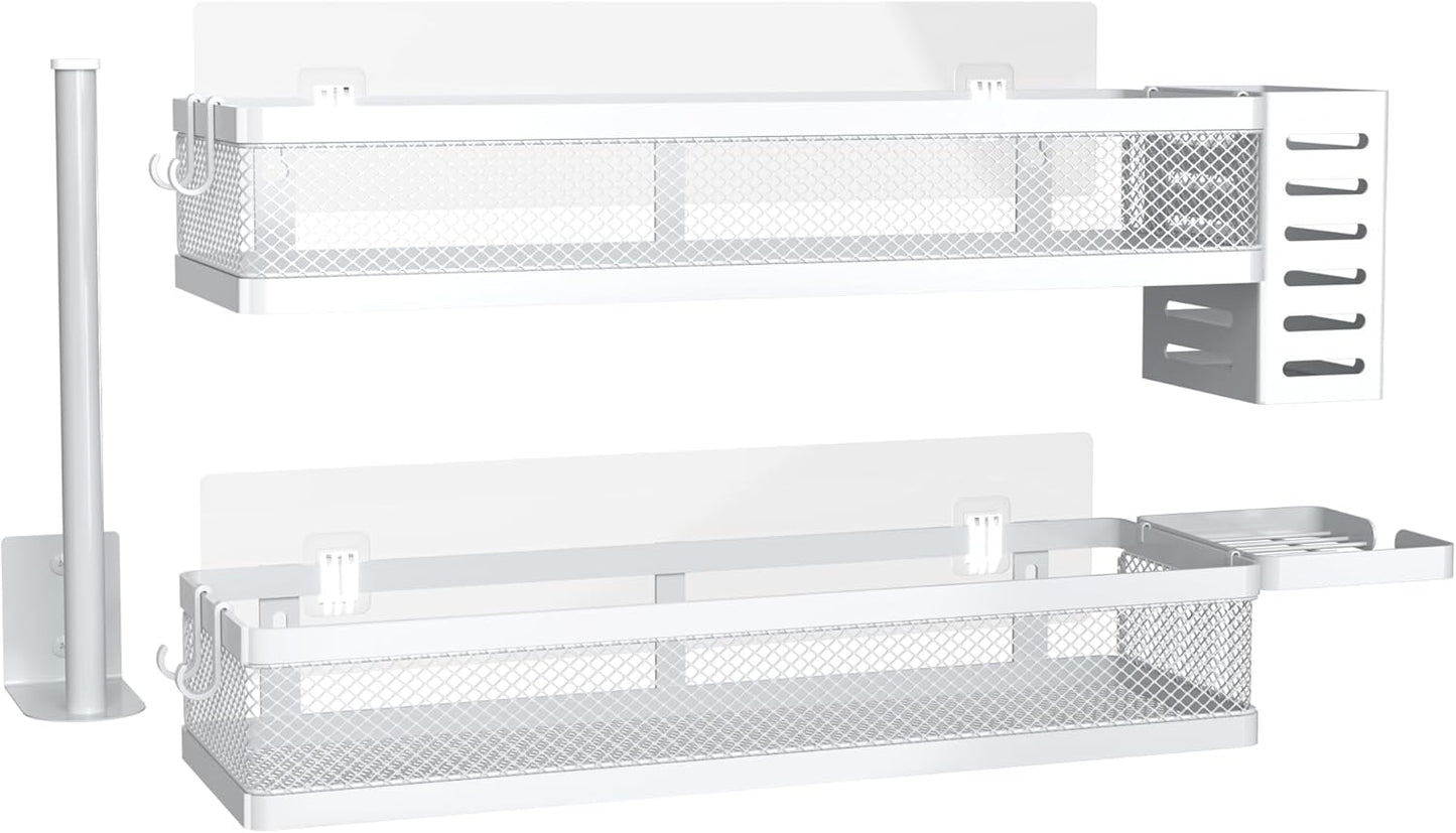 PUSDON Metal Wall Hanging Basket 2 Packs DIY Suitable for Multiple Scenes - Large White Netting Set