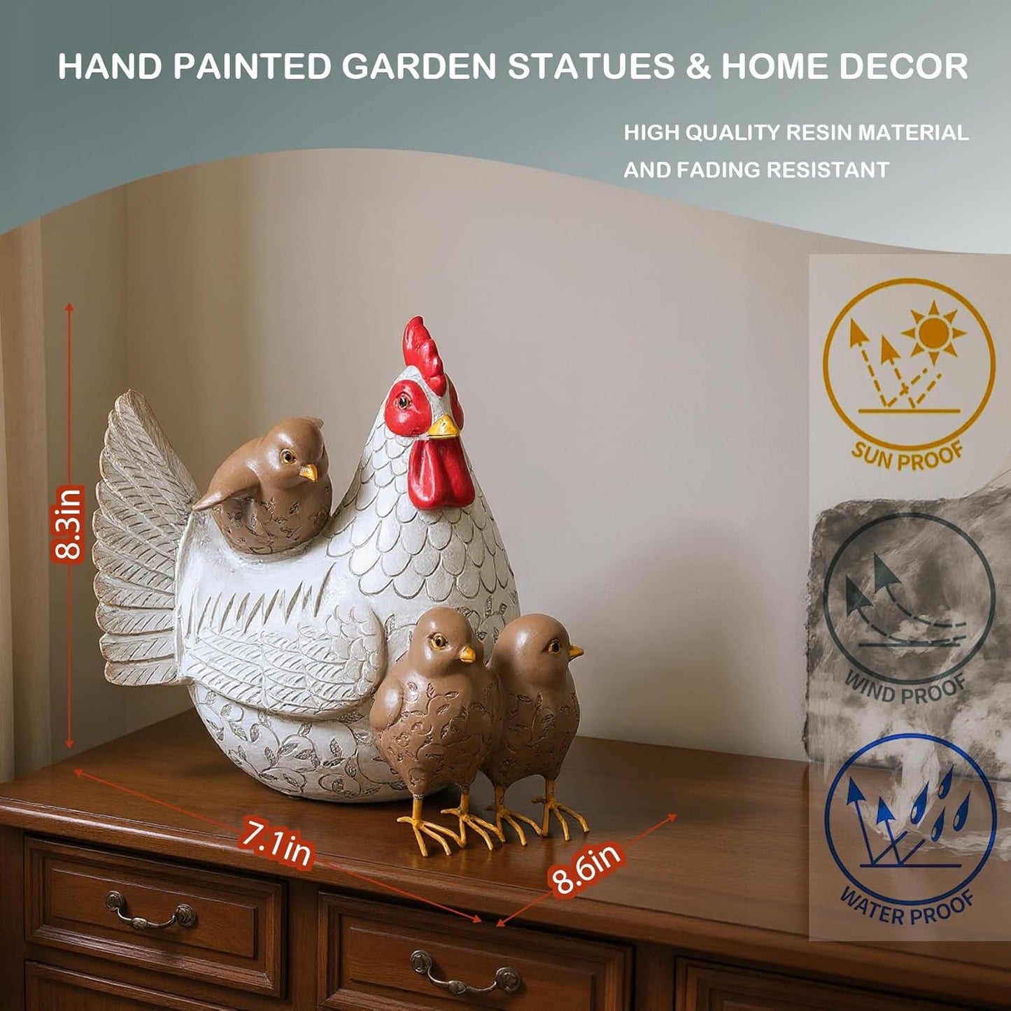 Elenon Chicken Outdoor Garden Statue Decorative, Adorable Flower Bed Rooster Outdoor Statue, Funny Yard Patio Art Decor Sculptures Table Ornament