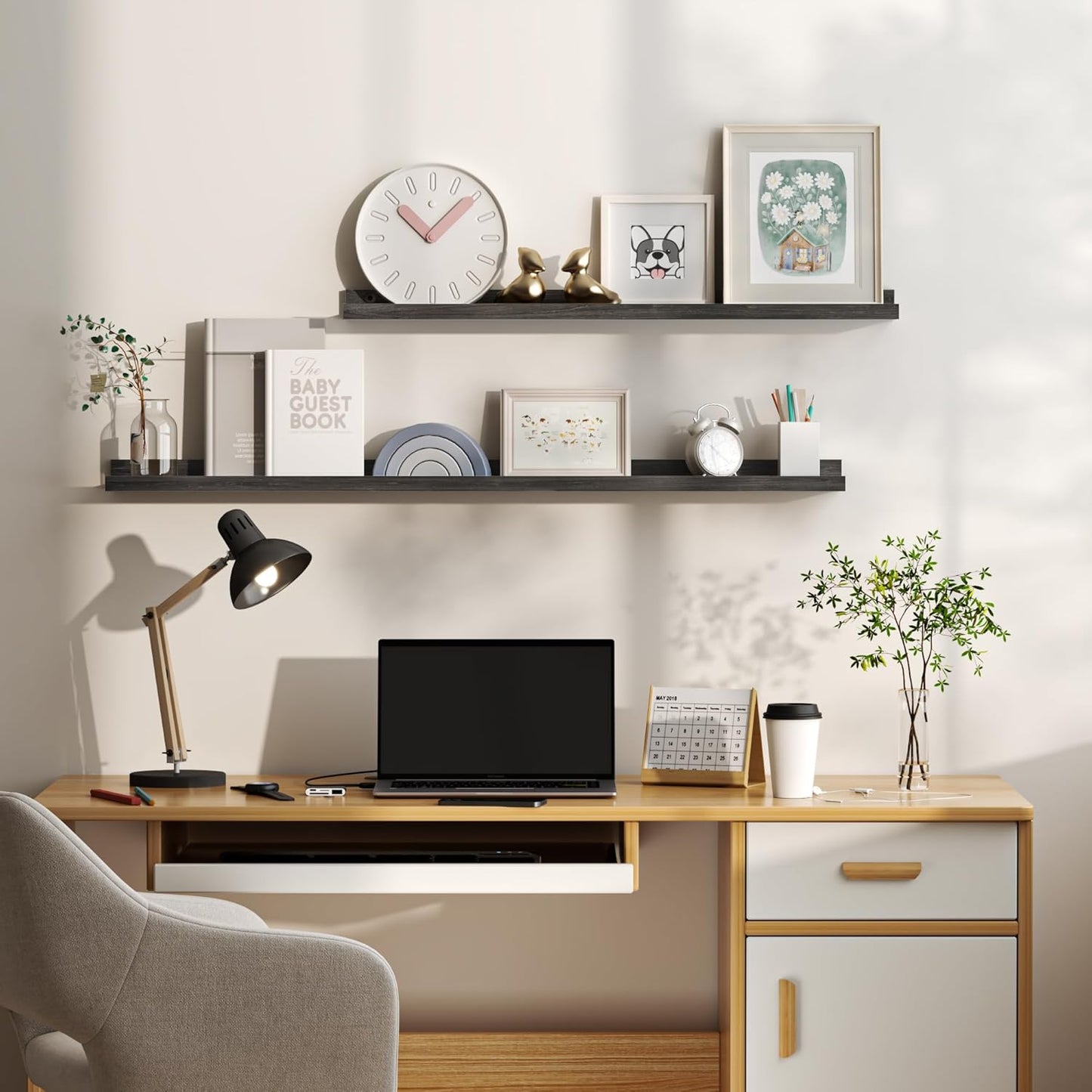 Floating Shelves for Wall, Picture Ledge Shelf 48 Inch Solid Wood Set of 2, Rustic Wall Shelves with Lip, Kids Bookshelf, Photo & Picture Live Edge Floating Shelves for Bedroom, Living Room, Kitchen