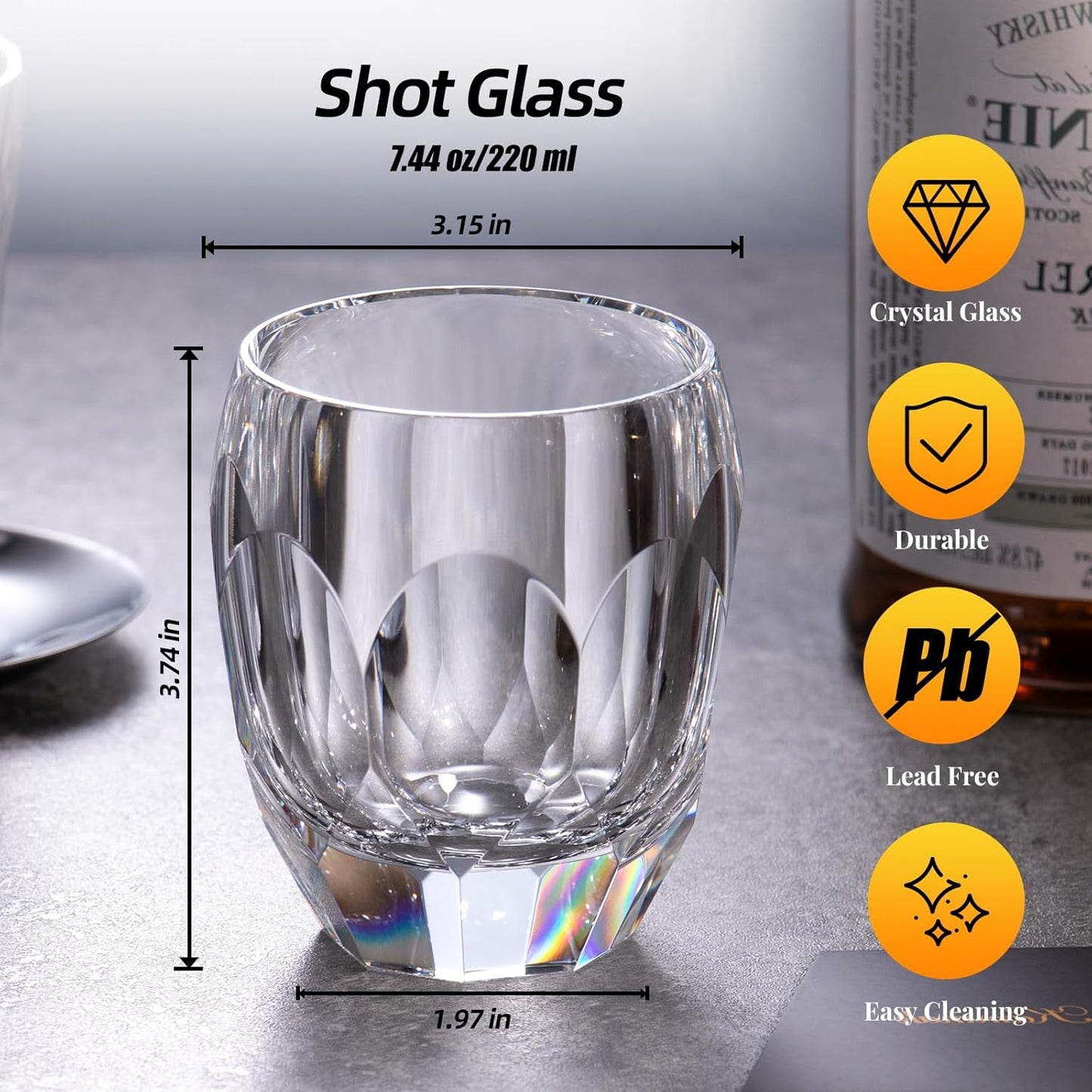 KAMMAK Crystal Whiskey Glasses Set of 2, Luxury 7.44oz Old Fashioned Glasses Stemless, Handcrafted Cocktail Glasses, Hand Blown Scotch Cup for Women, Men Gift for Bourbon Barware, Home Bar