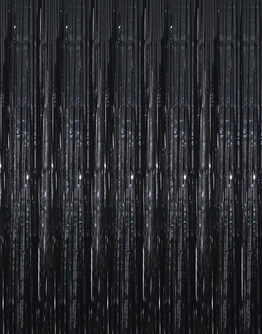 GOER 3.2 ft x 9.8 ft Metallic Tinsel Foil Fringe Curtains Party Photo Backdrop Party Streamers for Halloween,Birthday,Graduation,New Year Eve Decorations Wedding Decor (3 Packs,Black)