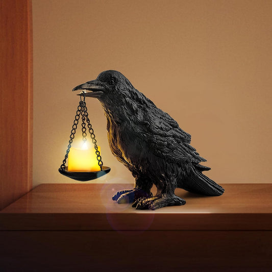 Gothic Home Decor Fake Crow Light Holder Halloween Decorations Indoor Raven Lamp Tealight Candle Holder Resin Statue Black