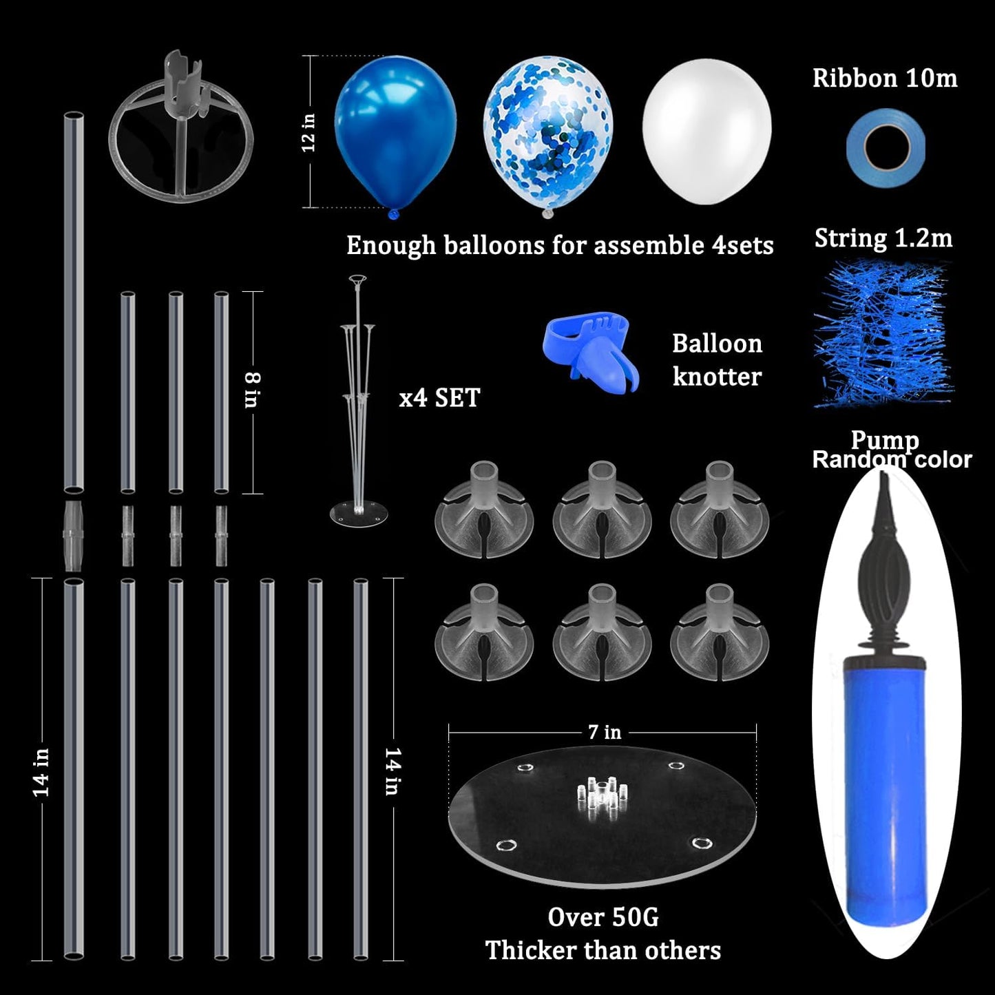 Blue Balloon Stand Centerpiece Table Decorations for Men's Birthday Father's Day Retirement Graduation Decorations Class of 2025(Blue set4)