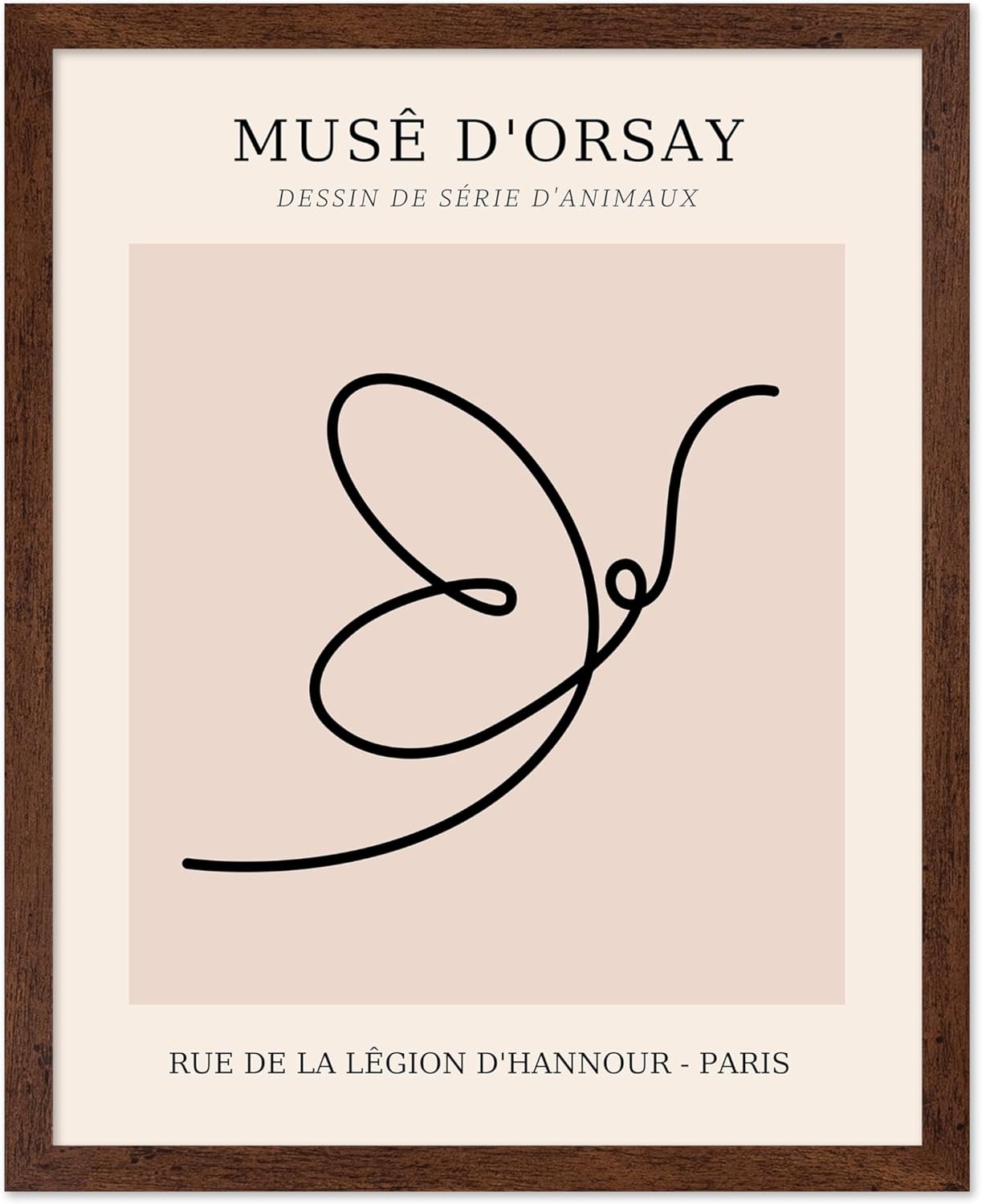 Poster Master Vintage Poster - Retro One Line Butterfly Drawing Print - Butterfly Line Art - Minimal Gift for Him, Her, Animal Lover - Abstract Decor for Home, Office, 16x20 Brown Framed