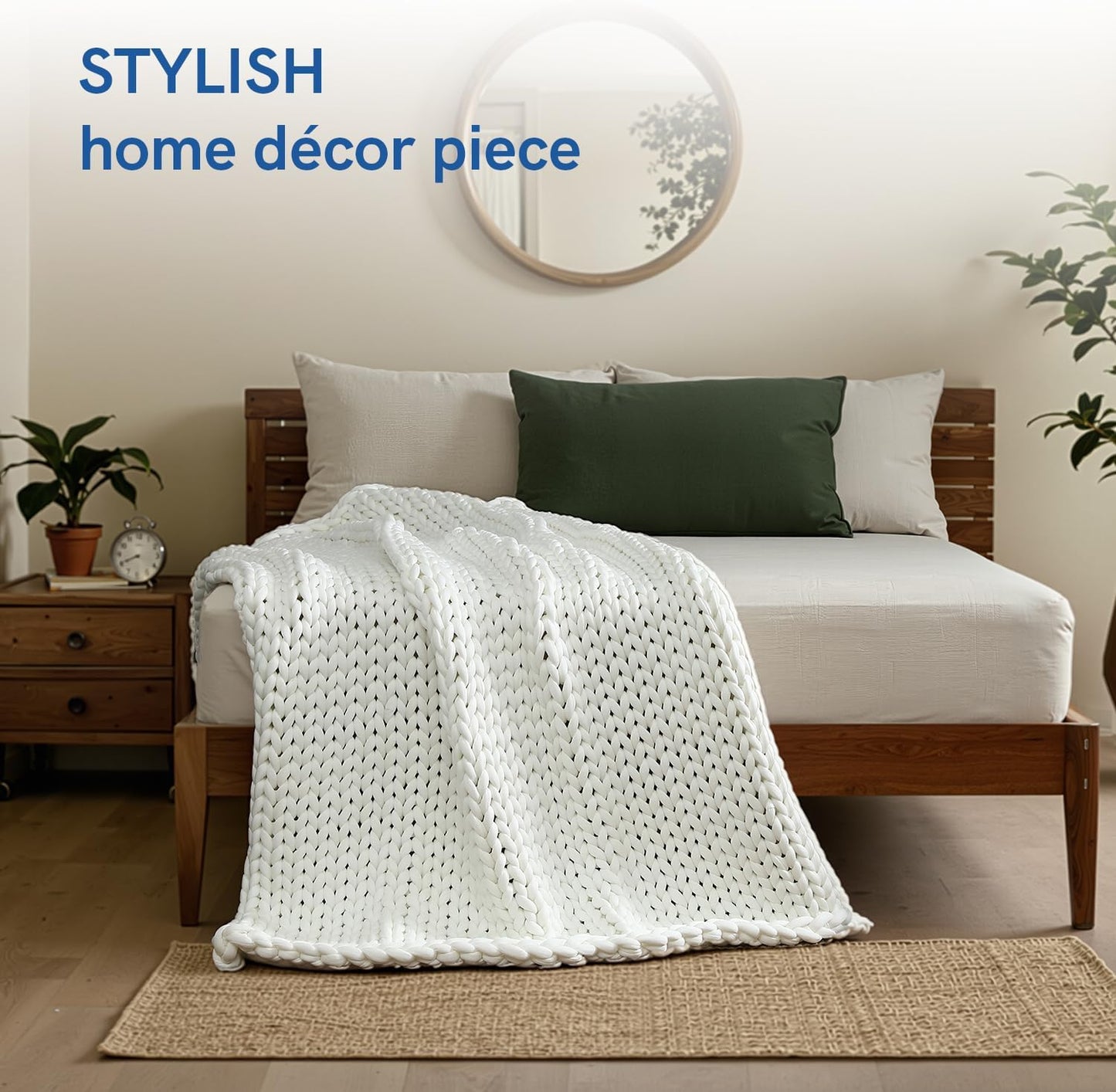 YnM Cooling Chunky Throw Blanket, Medium-Weight, Hand Knitted, Skin Friendly, Ventilated and Breathable, Machine Washable, Home Décor Piece for Couch, Sofa and Bed (White, 60x80 Inch)