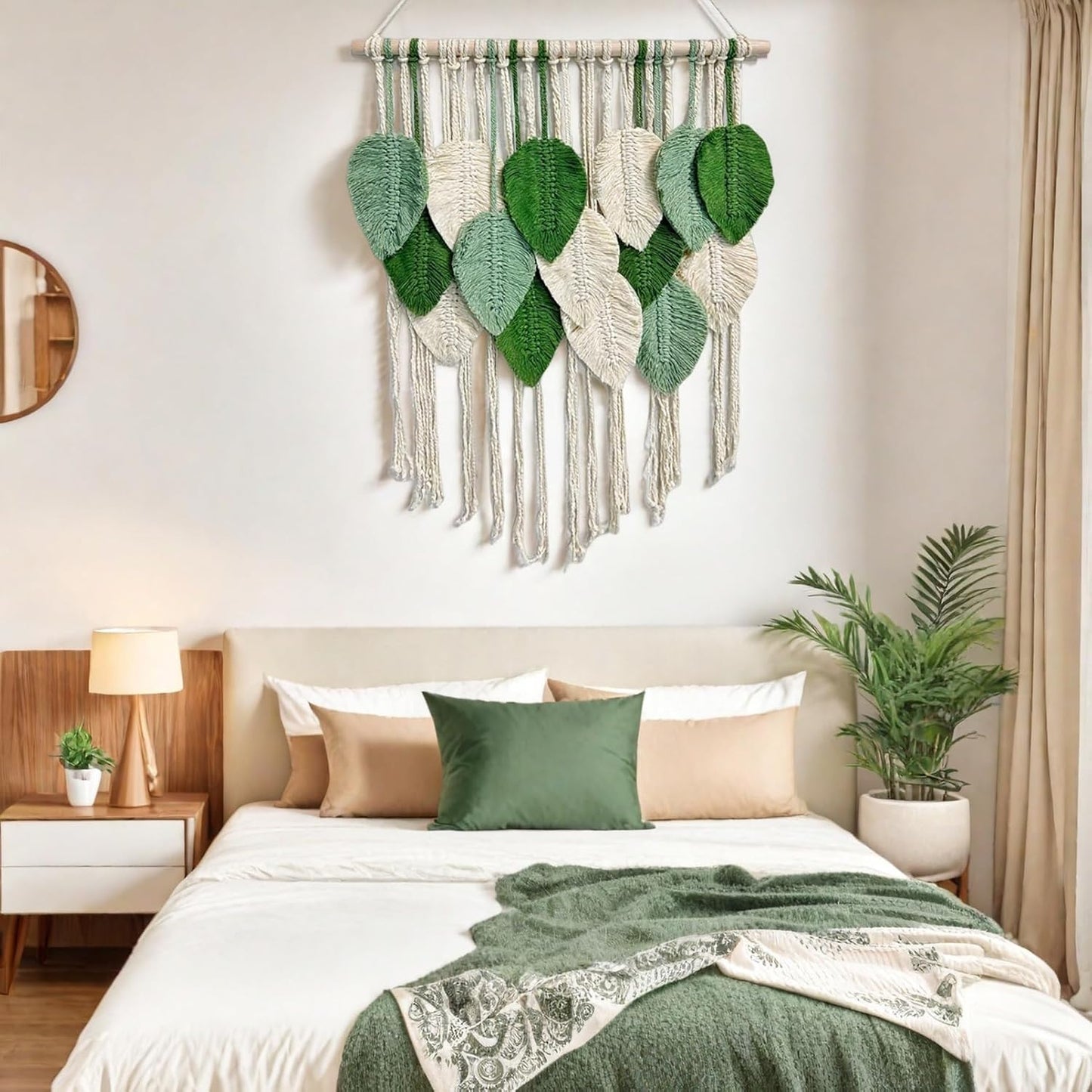 Macrame Wall Hanging Boho Wall Tapestry Handmade Woven Leaf Wall Decor Crochet Wall Art for Home Office Apartment(23.6" W x 31.5" L)