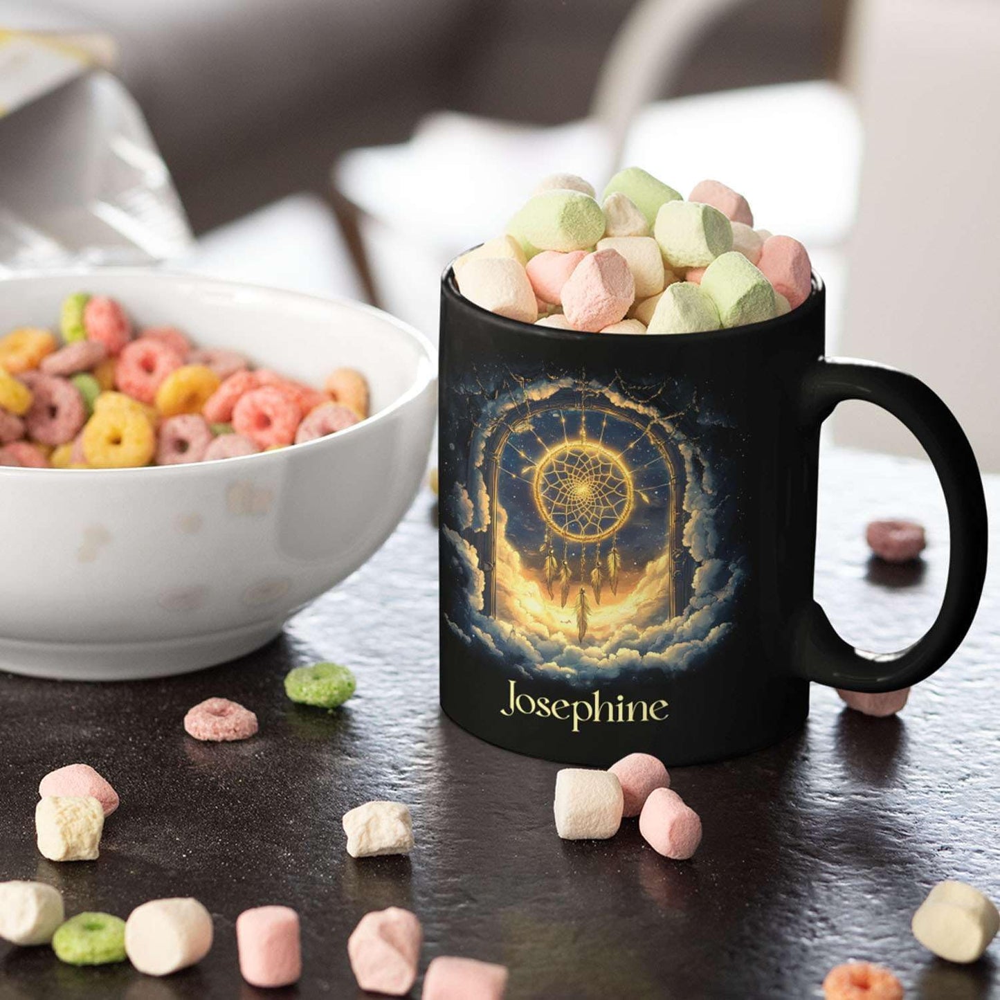 Personalized Name Black Coffee Mug, Custom Unique Celestial Mug 11oz or 15oz, Custom Fantasy Landscape Ceramic Cup, Nature Lover Coffee Cup for Holiday, Gifts for Women, Men