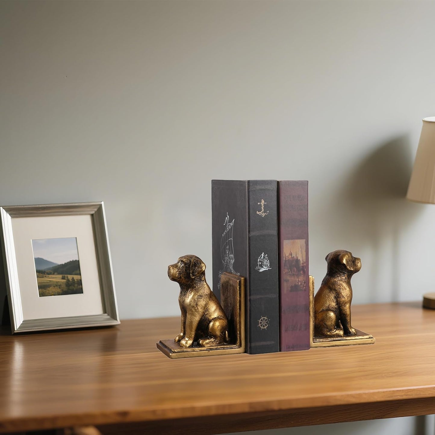 Book Ends for Shelves to Hold Books Heavy Duty,Decorative Bookend for Bookshelf Décor,Cute Animal Dog Book Stopper Labrador Retriever Statues for Home, Office Desk Decoration,1pair