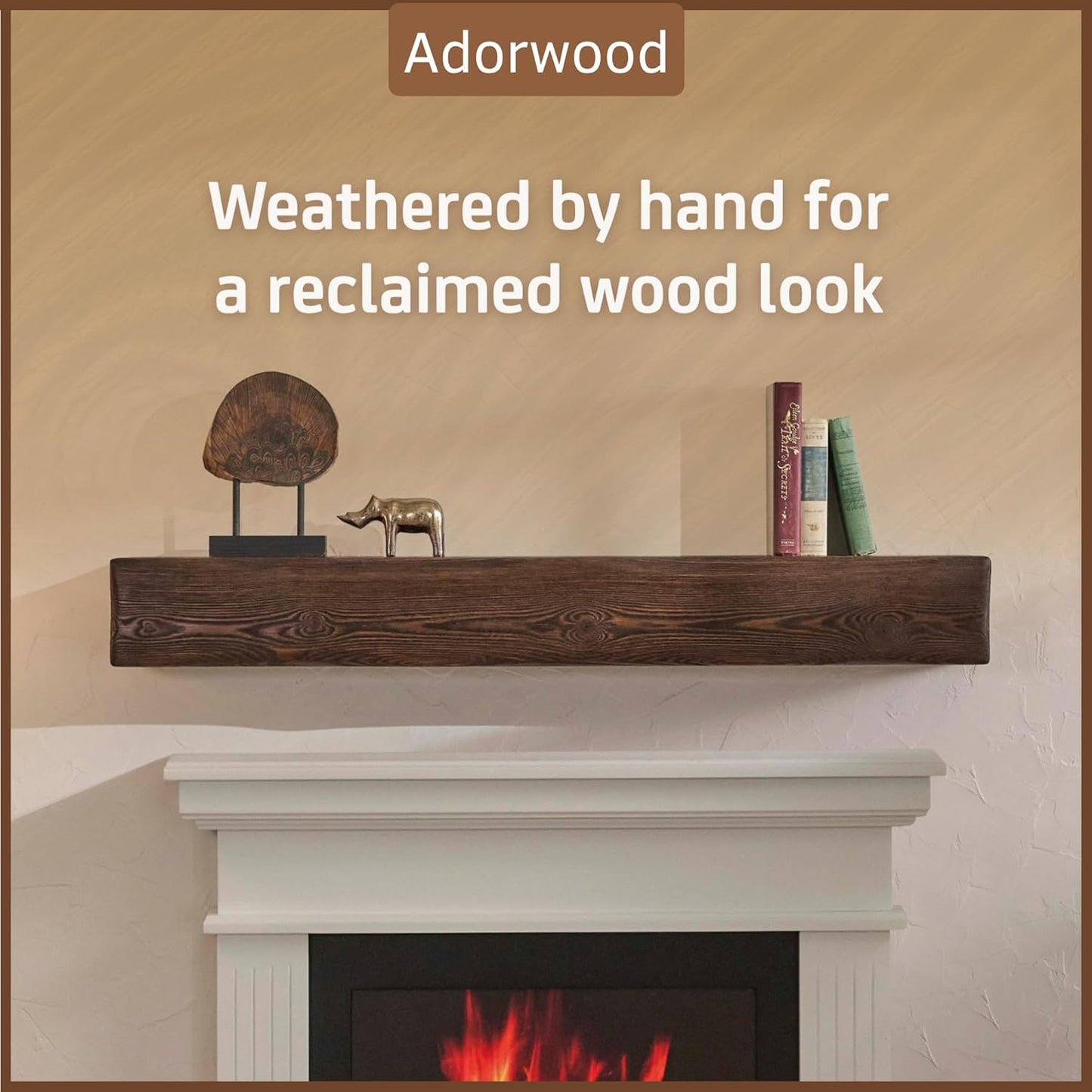 Handmade Fireplace Mantel Shelf, Extra Wide Rustic Wood Mantles for Over Fireplace, Wall Mounted Floating Mantel Shelves for Living Room Decor (Dark Walnut, 60 inches)