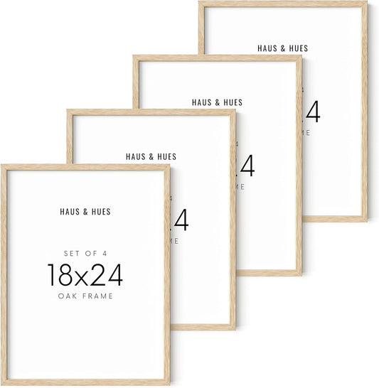 HAUS & HUES Set of 4 Natural Oak Frames - Beige Gallery Wall Frames, 18x24