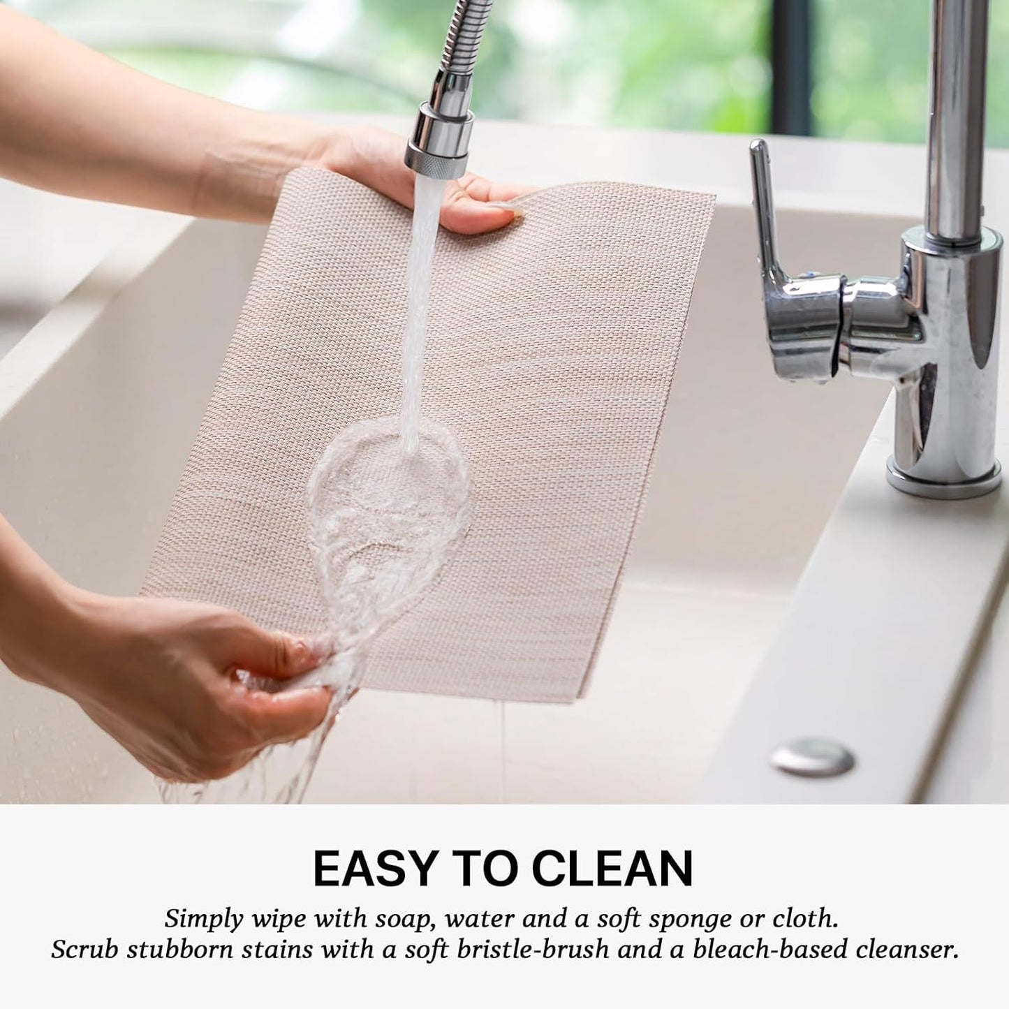 LEXMORE Placemats Set of 6 Vinyl/Plastic Woven Place Mats for Kitchen Table Indoor/Outdoor Washable Placemat Wipeable Dining Table Mats(Beige)