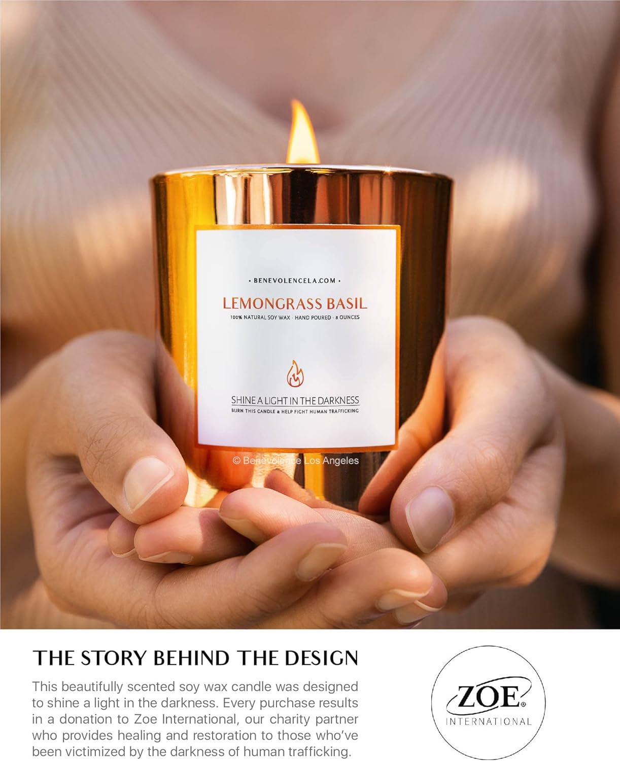 Benevolence LA Lemongrass & Basil Wood Wick Candles | Soy Scented Candles for Home | Gifts for Women and Men | Home Fragrance | Aromatherapy | Shelf Decor, Bathroom Freshener | 8oz, 45 Hour Burn