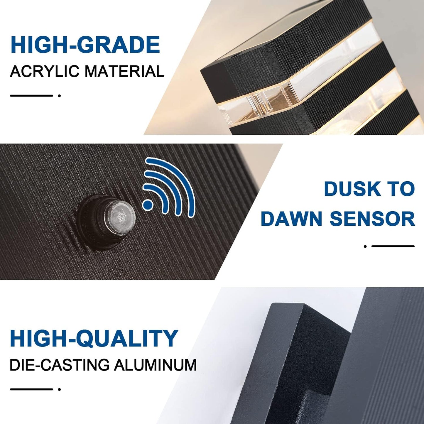 Dusk to Dawn Sensor Outdoor Wall Lights Up Down Porch Lights Modern Exterior Light Fixtures Photocell Waterproof Black Aluminum Housing for Front Porch, Patio, Garage (Use Two E26 Bulbs)