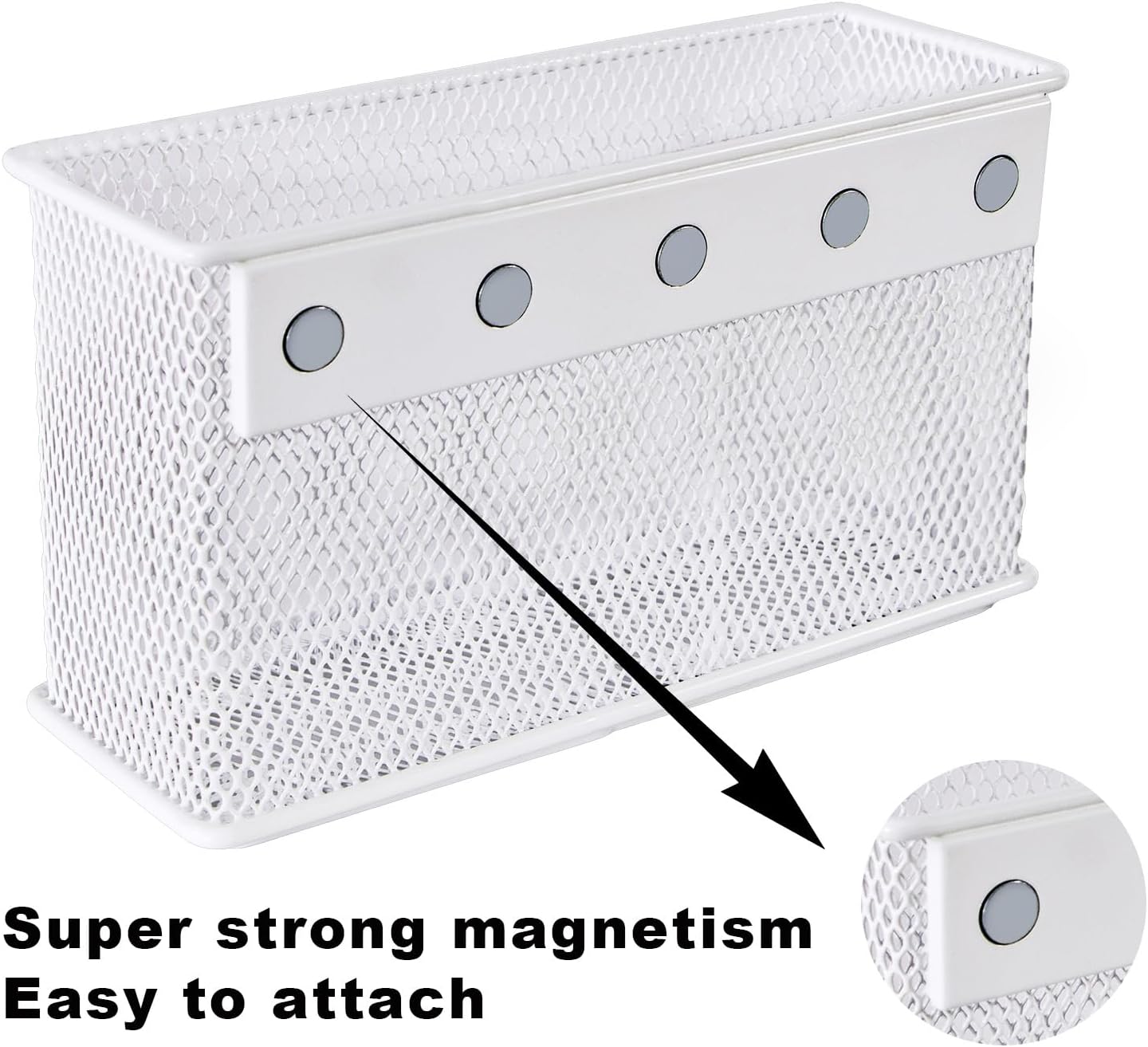 White Magnetic Basket, Magnetic Shelf Pencil Holder for Refrigerator, Wire Mesh Magnetic Bin, Magnetic Organizer Whiteboard Desktop Storage, 6.29"x2.28"x3.54"