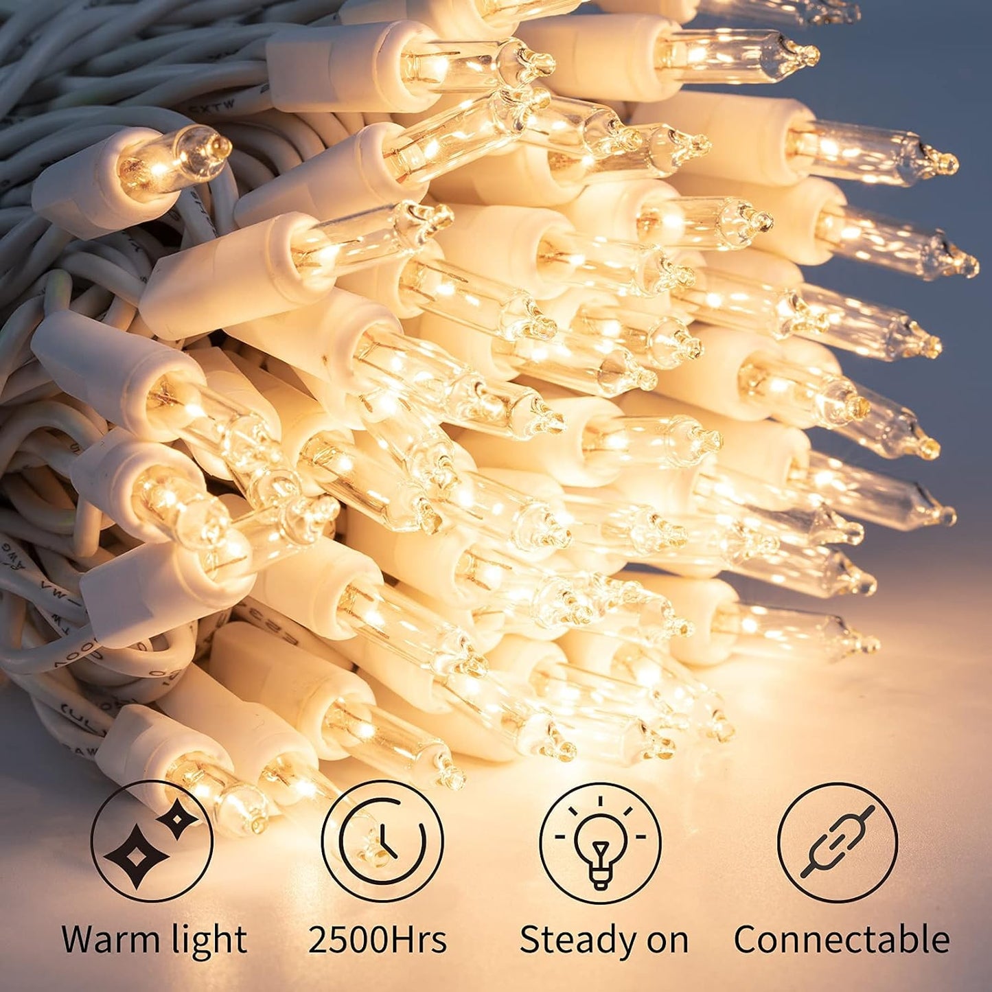 Minetom Clear Christmas String Lights 100 Count 26.5 Feet Incandescent Bulb Mini Lights for Indoor Xmas Tree Garland Birthday Wedding Party Festival Decoration, 2 Pack White Wire