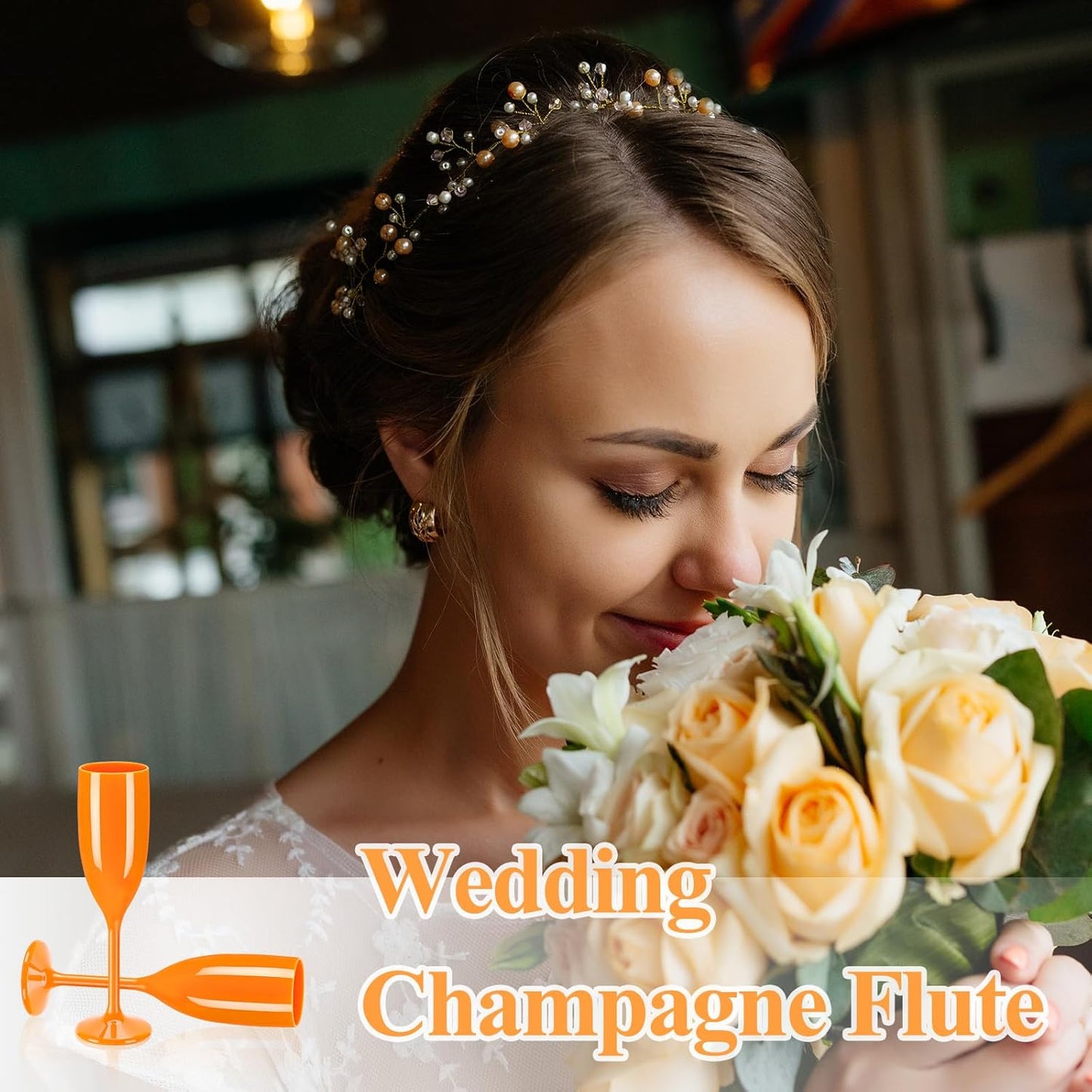 XUWAIDSGN Acrylic Champagne Flutes Toasting Glasses Unbreakable Mimosa Bar Reusable Wine Glasses Vintage Champagne Flutes Stemmed Drinking Cups 5.4 OZ for Christmas Birthday (24, Orange)