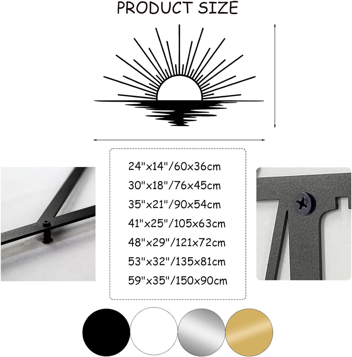 Sunrise Metal Wall Art, Metal Sun Wall Decor, Sun Outdoor Wall Art, Abstract Sunrise Wall Decor, Boho Home Hanging, Living Room Wall Hanging (Silver, 35"x21"/90x54cm)