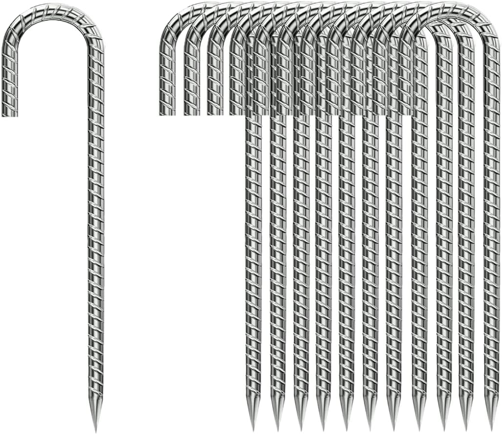 Rebar-Stakes-12-Inch, Ground Stakes Heavy Duty U-Hook Galvanized Anti-Rust Tent Stakes Heavy Duty Ground Anchors for Garden Dog Fence Chicken Coop Christmas Decorations Deer Fence 16pcs