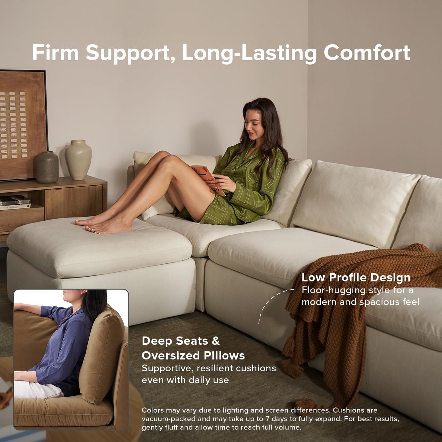 mopio Oversized Modular Sectional Sofa with Fully Removable Covers and Storage, Convertible U, L-Shaped and Sleeper Sectional, Modern Couches with Ottoman Chaise (Hazelnut Velvet, 4 Seats, L)