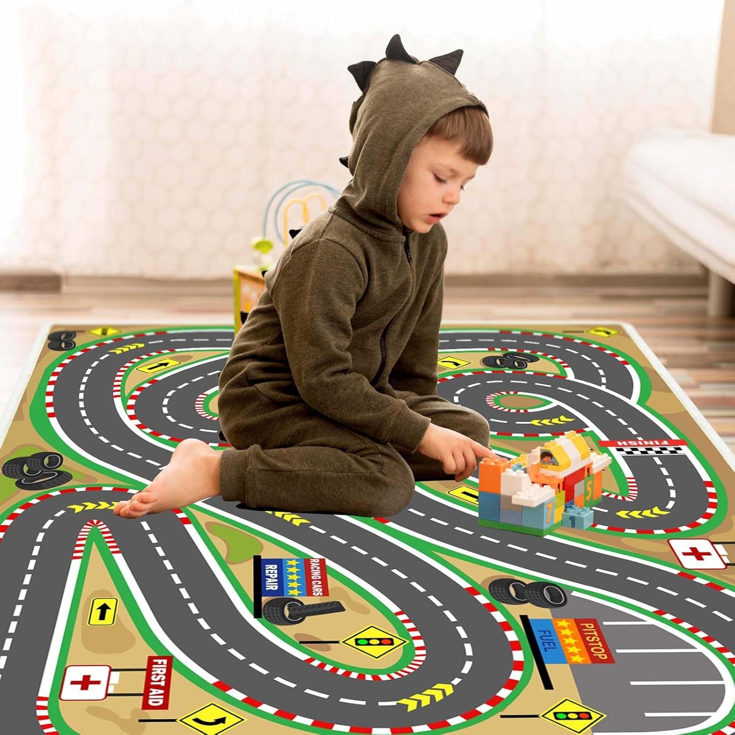 Kids Rug Play mat Playroom Rugs Car Rugs for Kids Toy Cars Race Track for Classroom Rug (Race-Brown, 4x6ft)