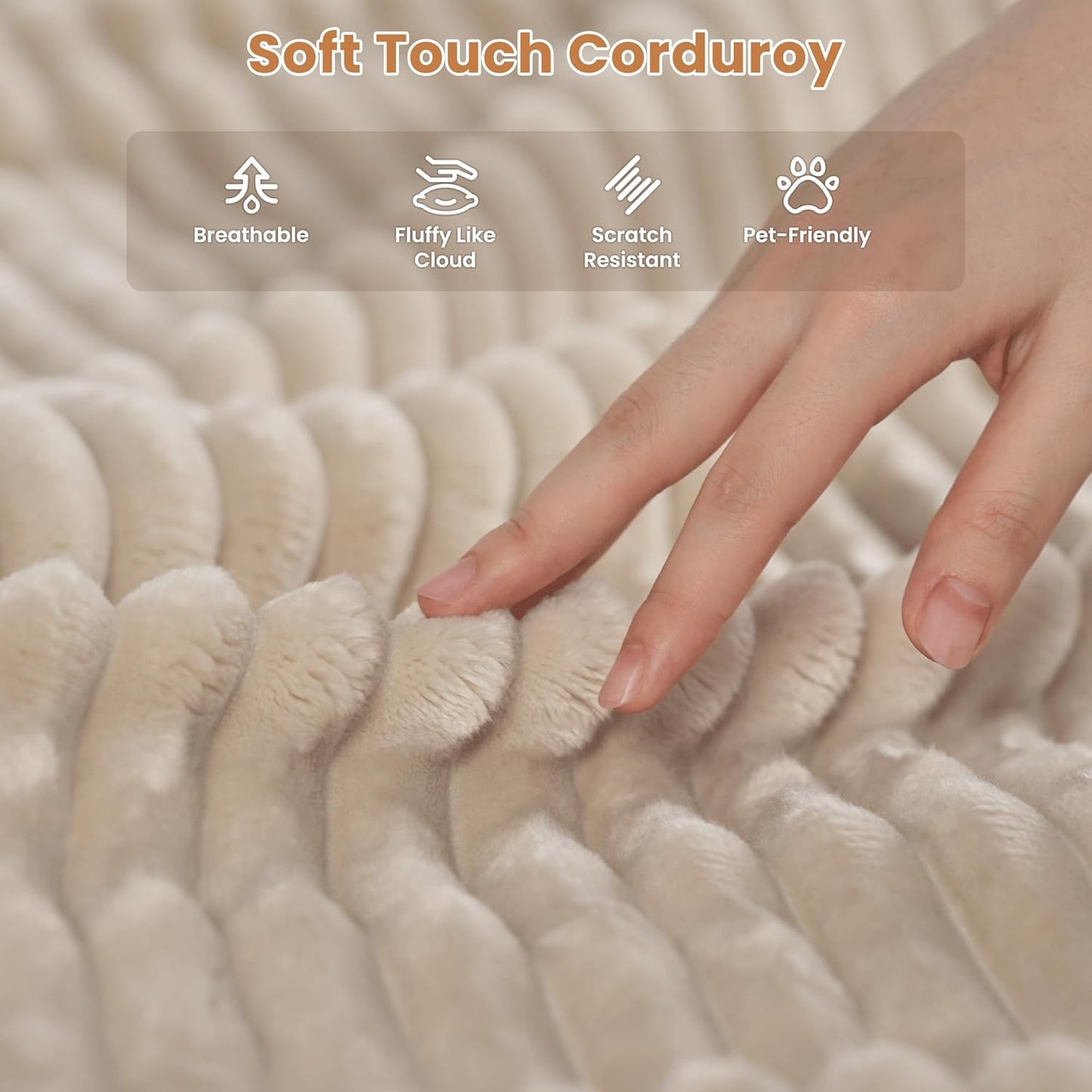 ovios Sectional Sofa Couch with L-Shape Chaise Oversized, Comfy Modular Cloud Couches with Deep Seat, Modern Upholstered Plush Corduroy Sofas Set for Living Room, 5-Seater, Beige