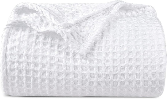 PHF Ultra Soft Waffle Weave Blanket Queen Size 90"x 90"- Washed Lightweight Breathable Cozy Woven Blanket for Bed - Aesthetic Decor for Couch Bedding Sofa Home Car - White
