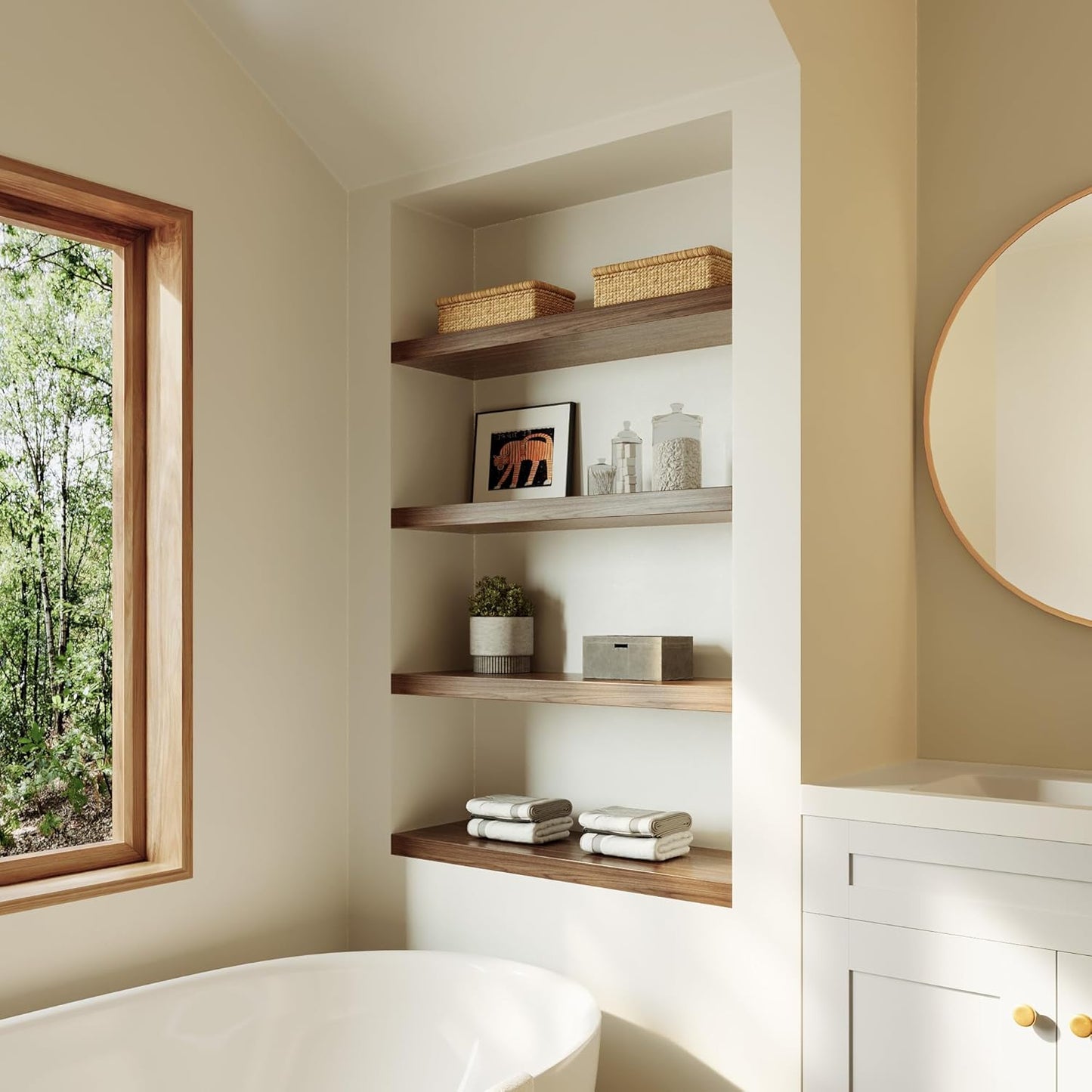 Large Floating Shelves for Wall Set of 3 Wooden Wall Shelves 36 in x 12.75 in x 2 in Room Decor Long Shelf with Invisible Wall Mount Bracket for Bedroom Kitchen Living Room Walnut