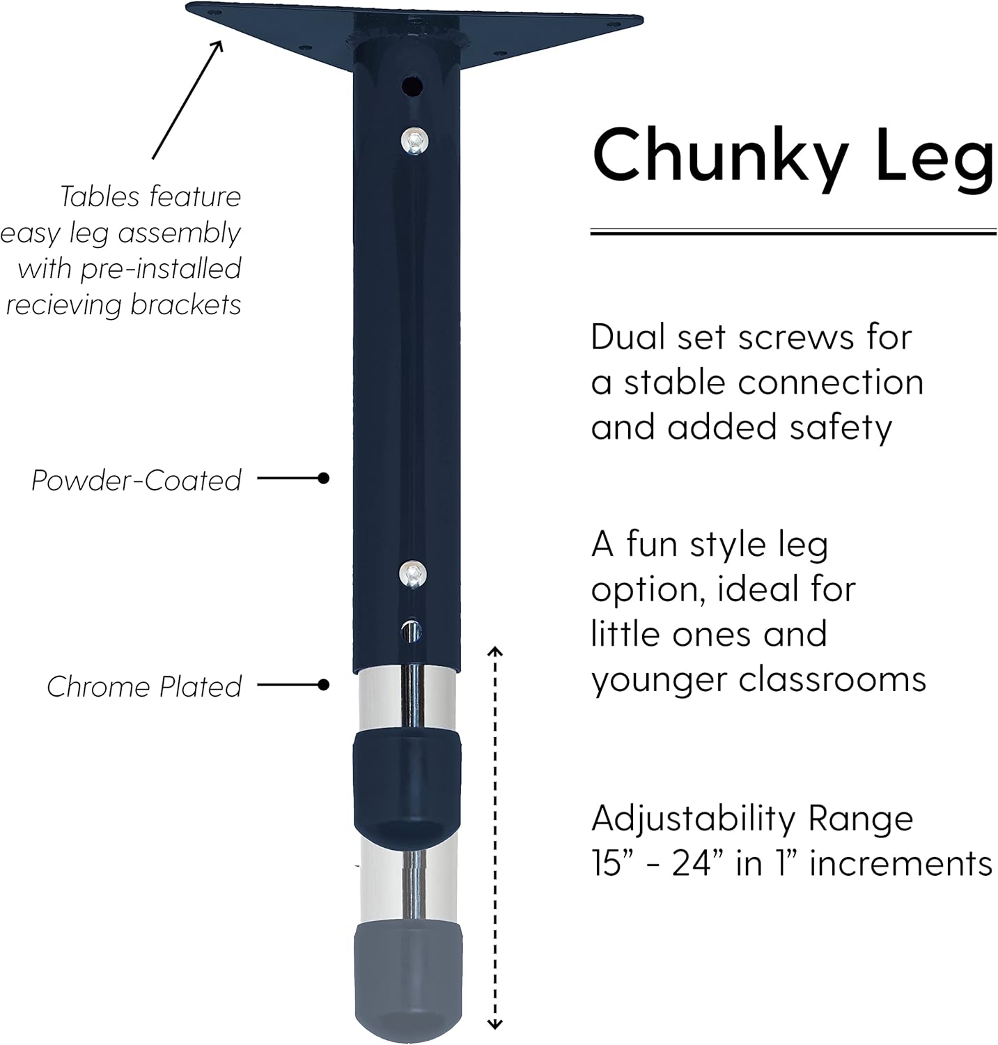FDP Rectangle Activity School and Classroom Kids Table (30 x 72 inch), Chunky Toddler Leg, Adjustable Height 15-24 inches - Gray Top and Navy Edge