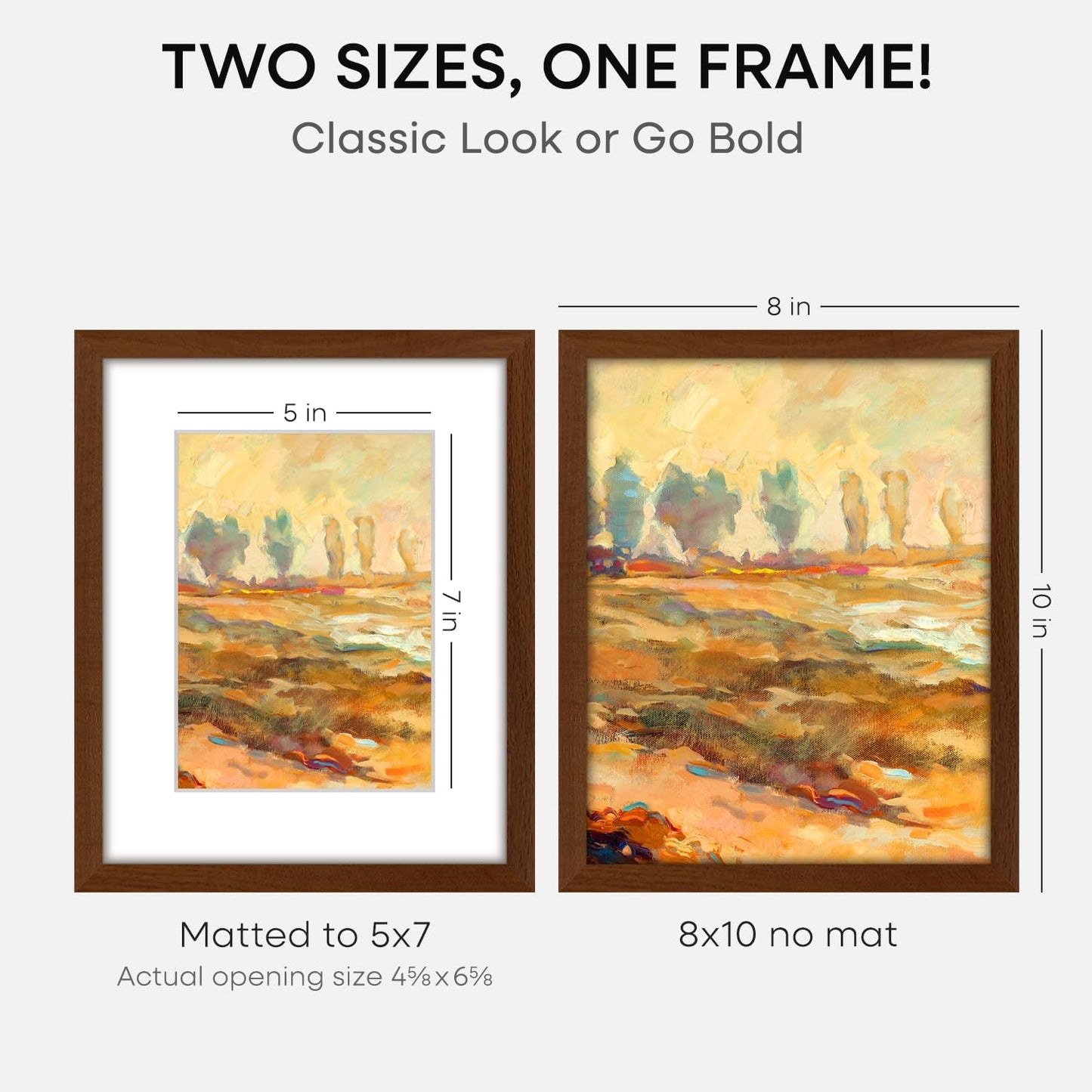 Homeforia 8x10 Picture Frame Brown, High End Dark Oak 8 x 10 Walnut Wooden Frames with Mat 5 by 7 Photo, 8x10 Wood Frame Matted to 5x7 Print, Wall or Tabletop Frame, Tempered Glass, Wall Kit, Set of 1