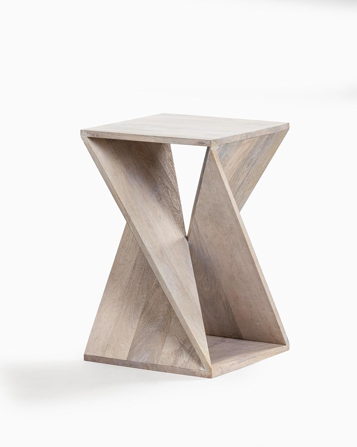 Modern Hand Made One-of-a-Kind Carved Mango Wood End Table, Farmhouse Side Table,Farmhouse End Table,Living Room,Bedroom, Accent Table, Contemporary Architectural Designed Whitewash,Assembled